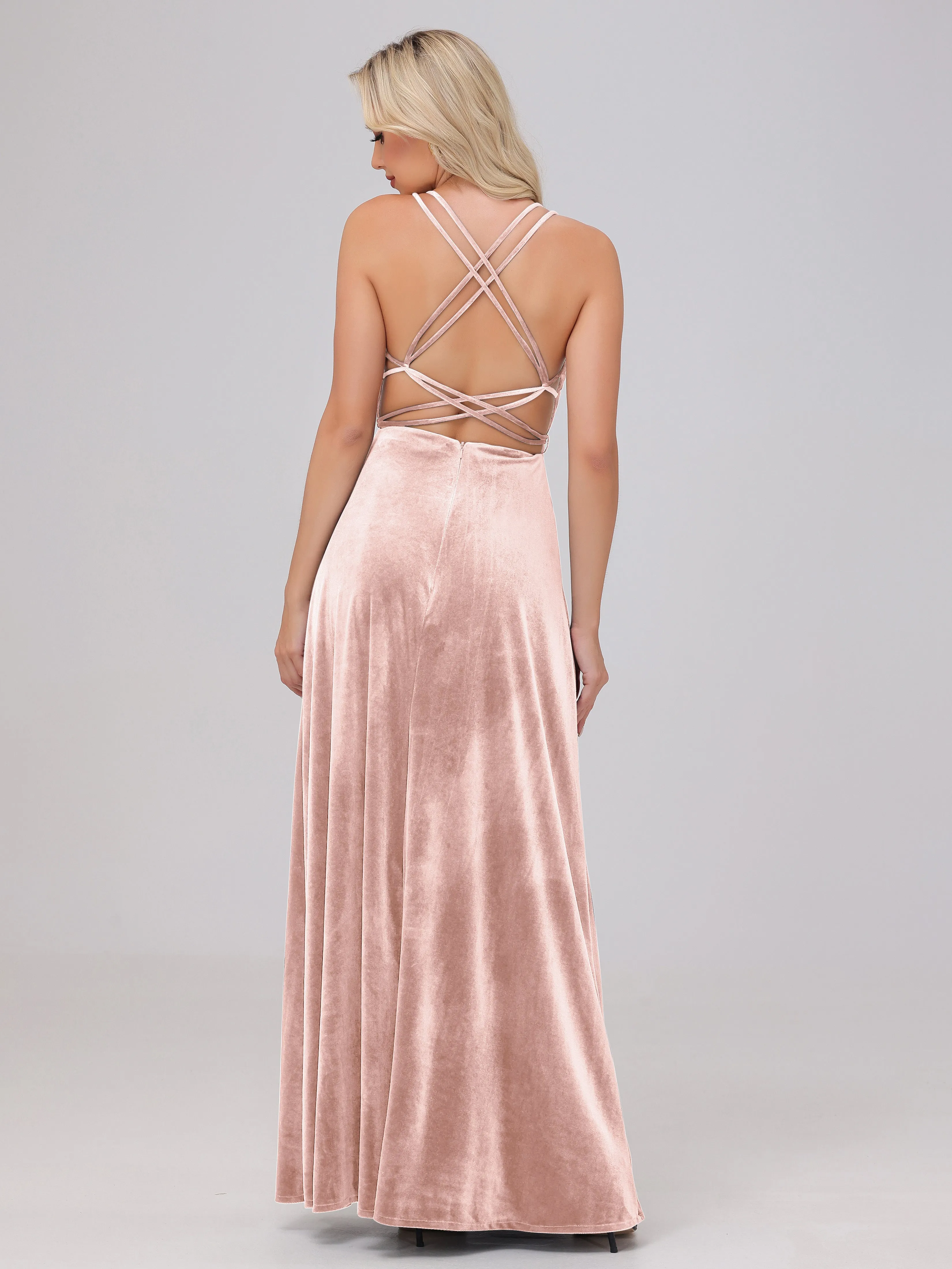 A-Line Spaghetti Straps Velvet Bridesmaid Dresses