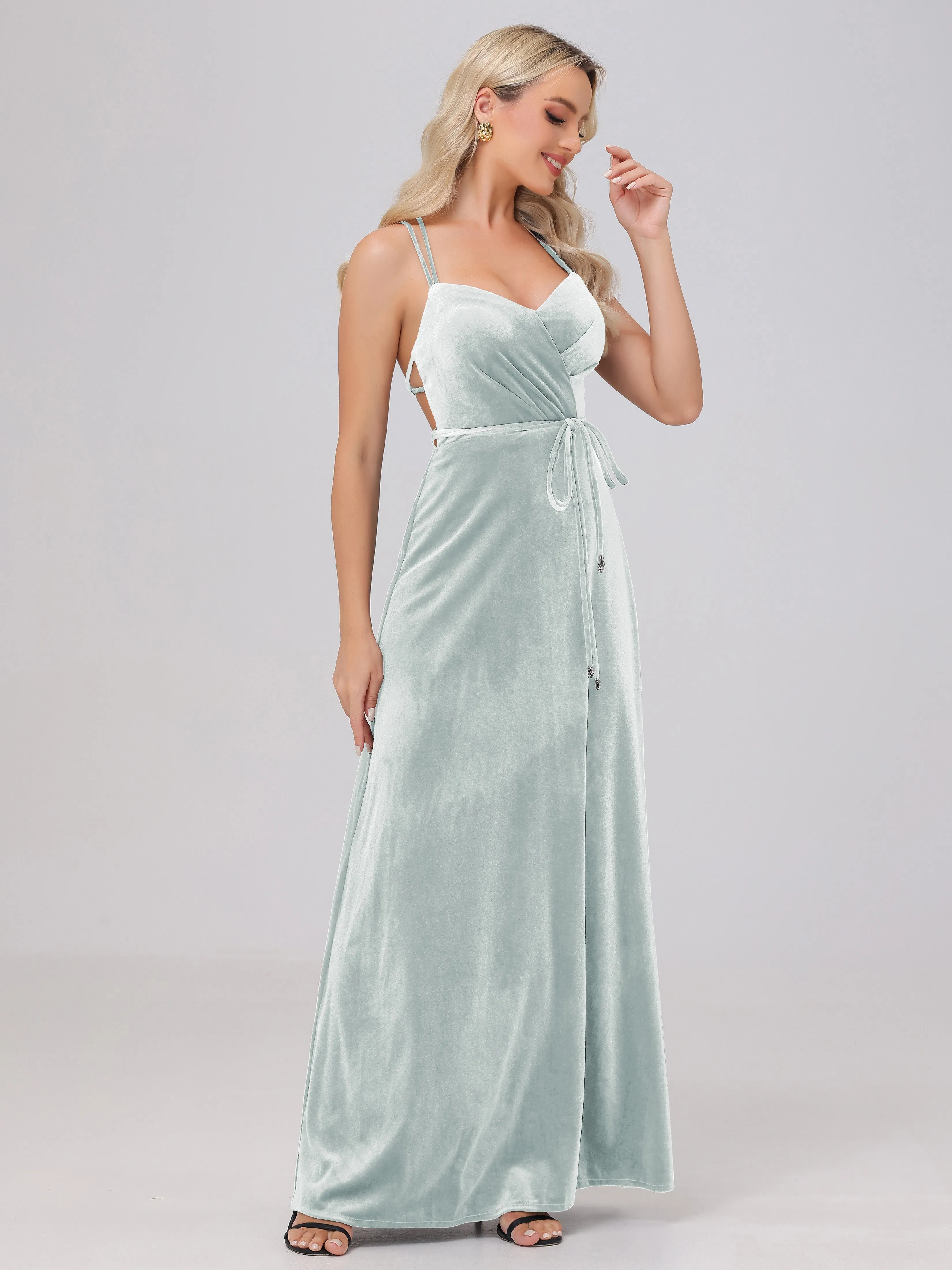 A-Line Spaghetti Straps Velvet Bridesmaid Dresses