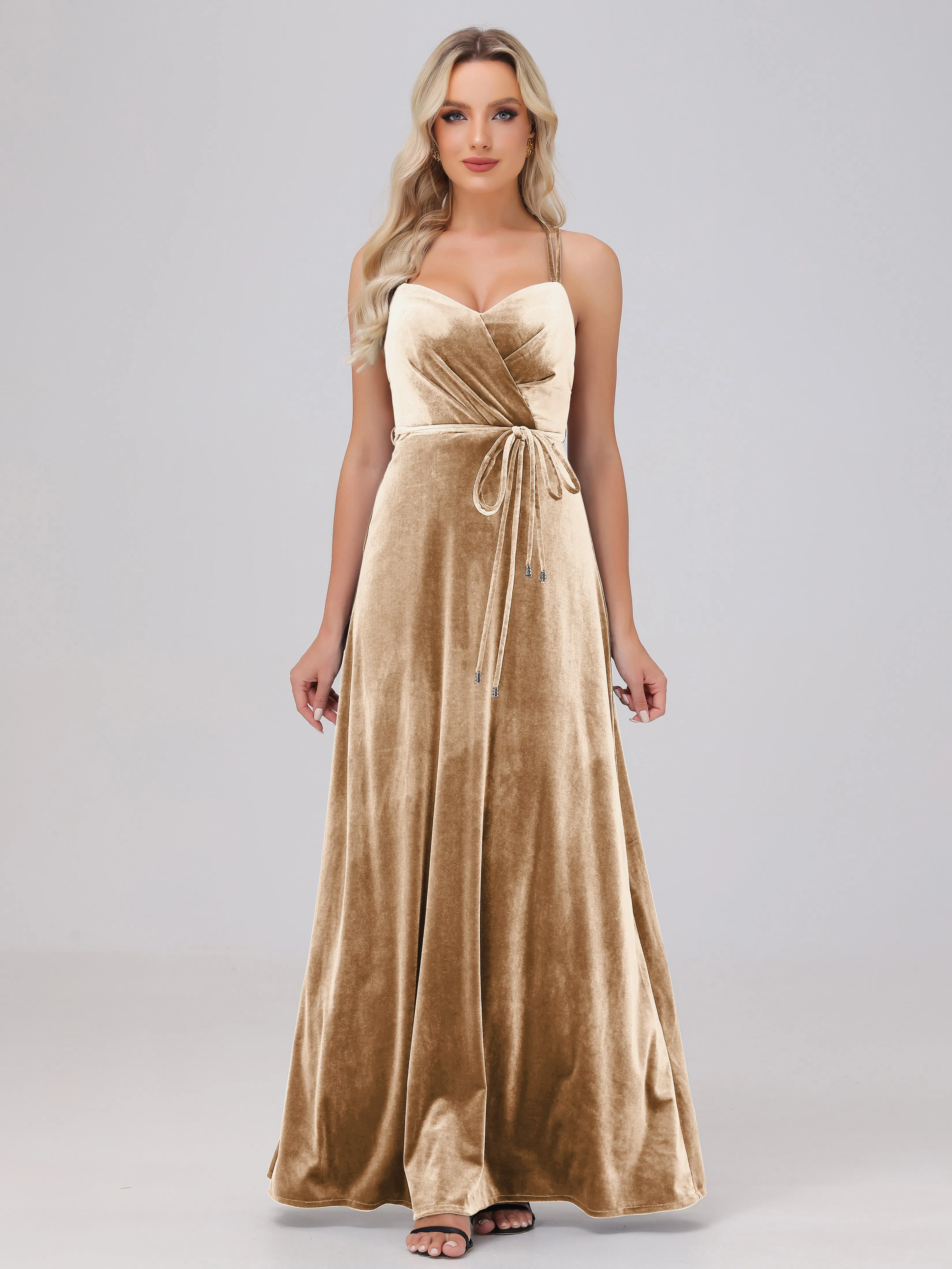 A-Line Spaghetti Straps Velvet Bridesmaid Dresses