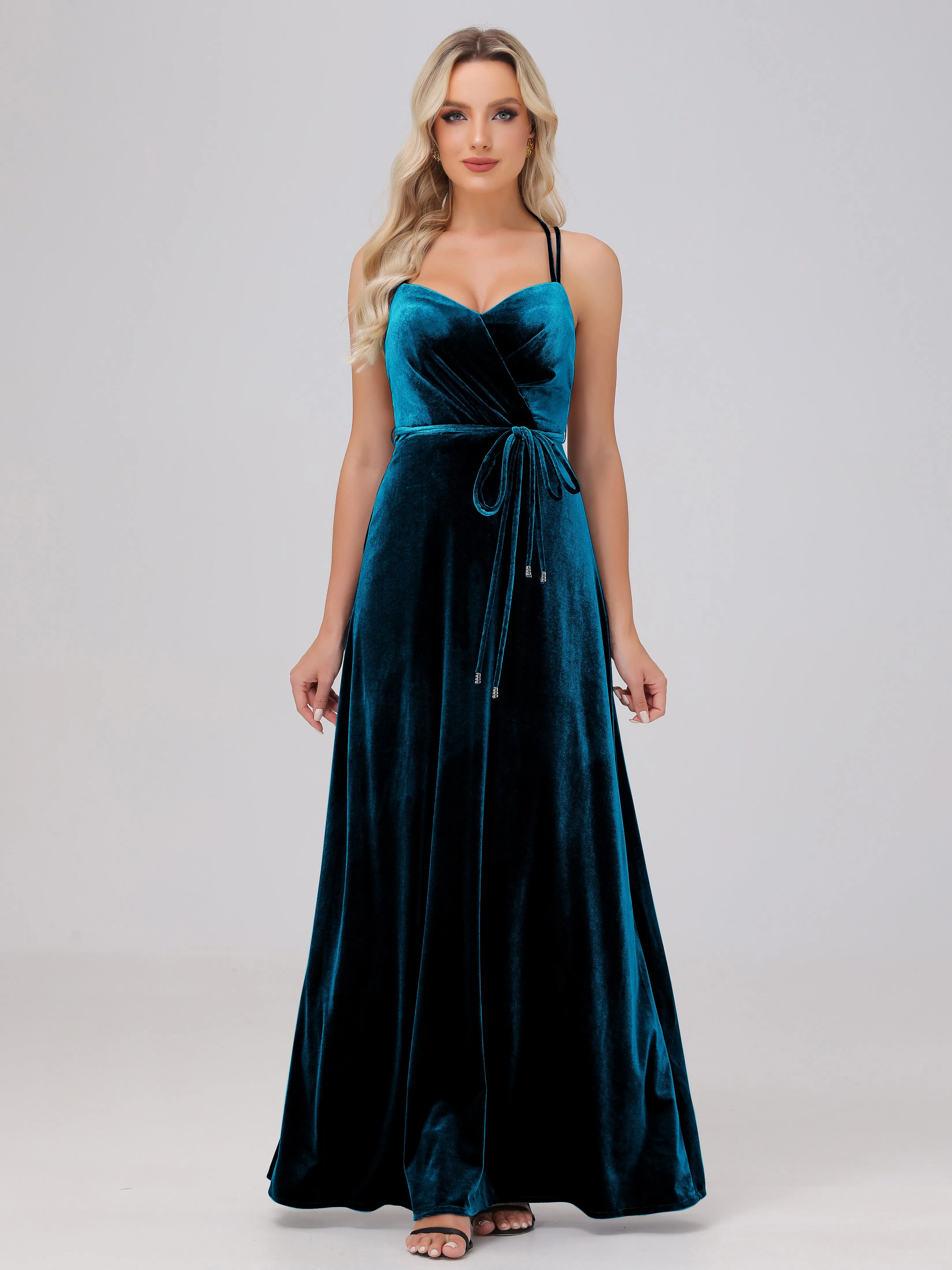 A-Line Spaghetti Straps Velvet Bridesmaid Dresses