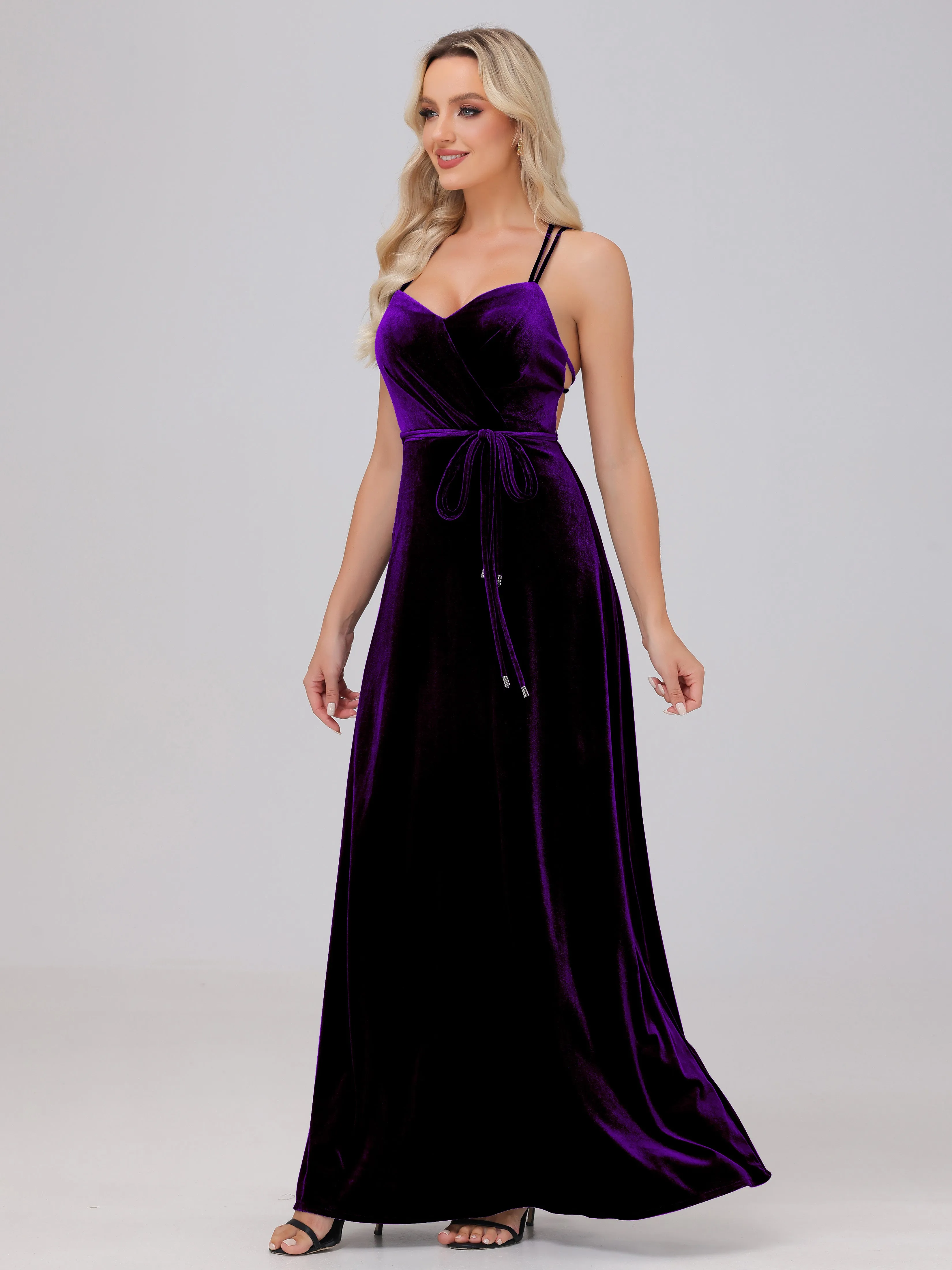 A-Line Spaghetti Straps Velvet Bridesmaid Dresses