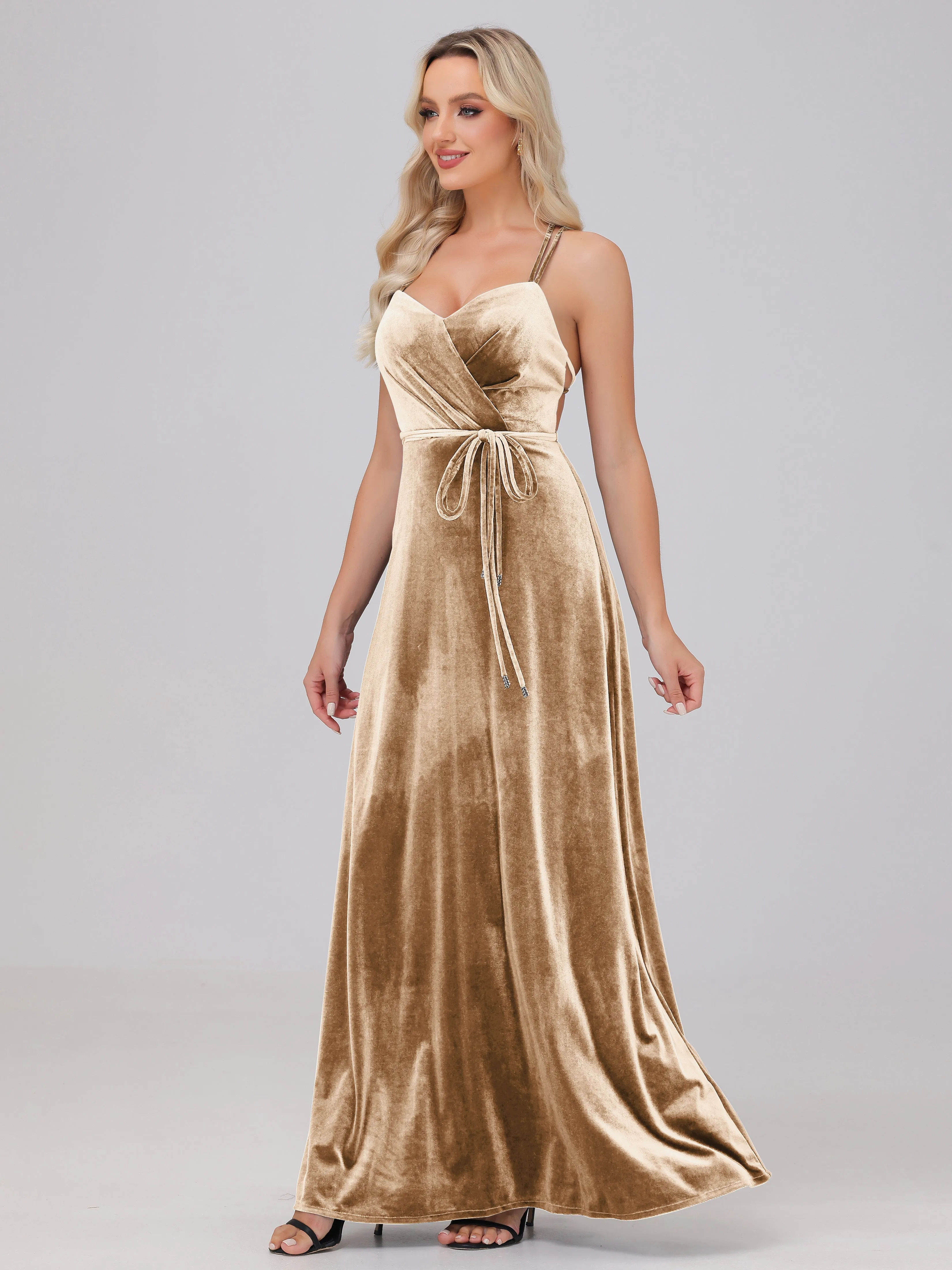 A-Line Spaghetti Straps Velvet Bridesmaid Dresses