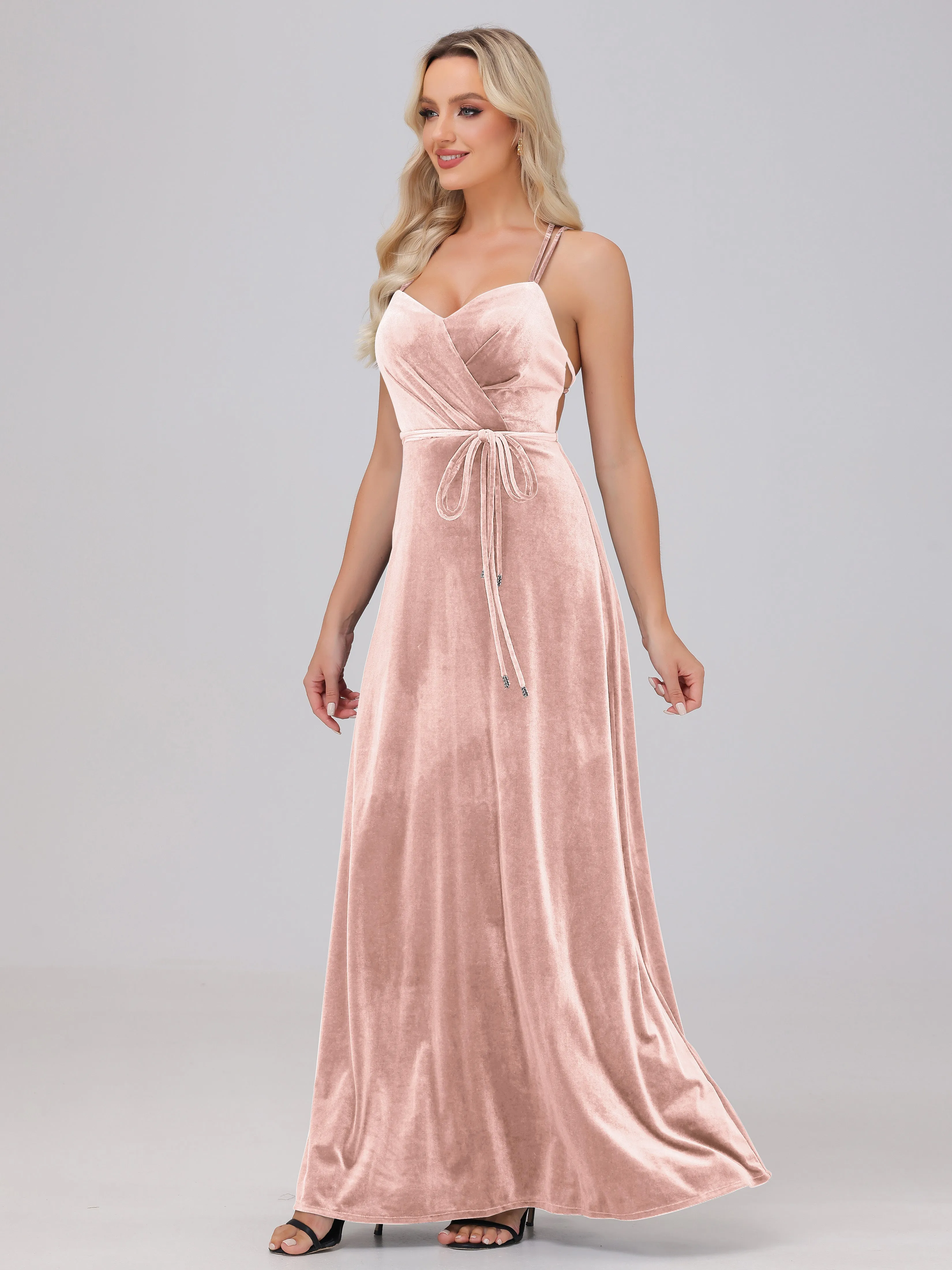 A-Line Spaghetti Straps Velvet Bridesmaid Dresses