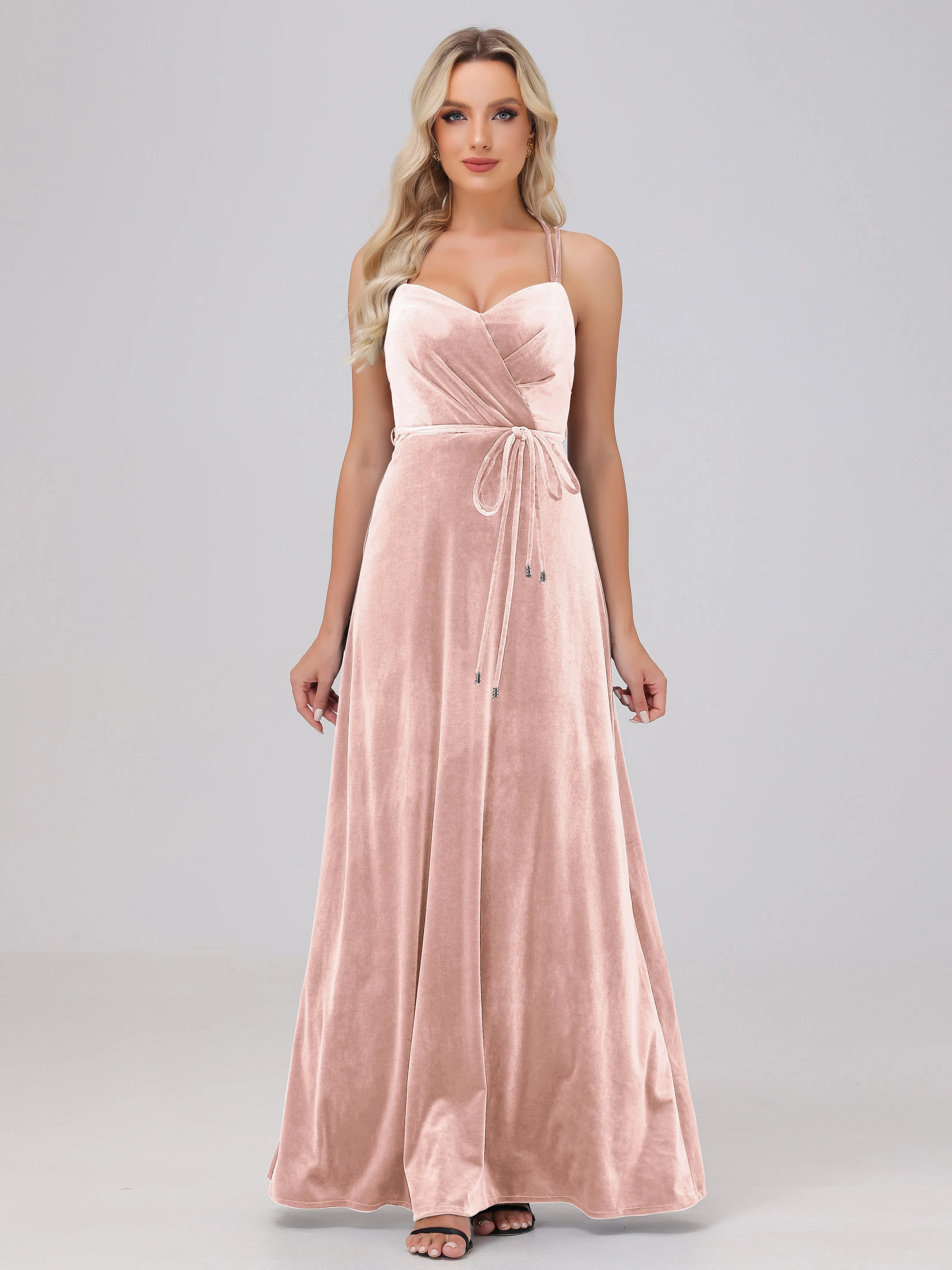 A-Line Spaghetti Straps Velvet Bridesmaid Dresses