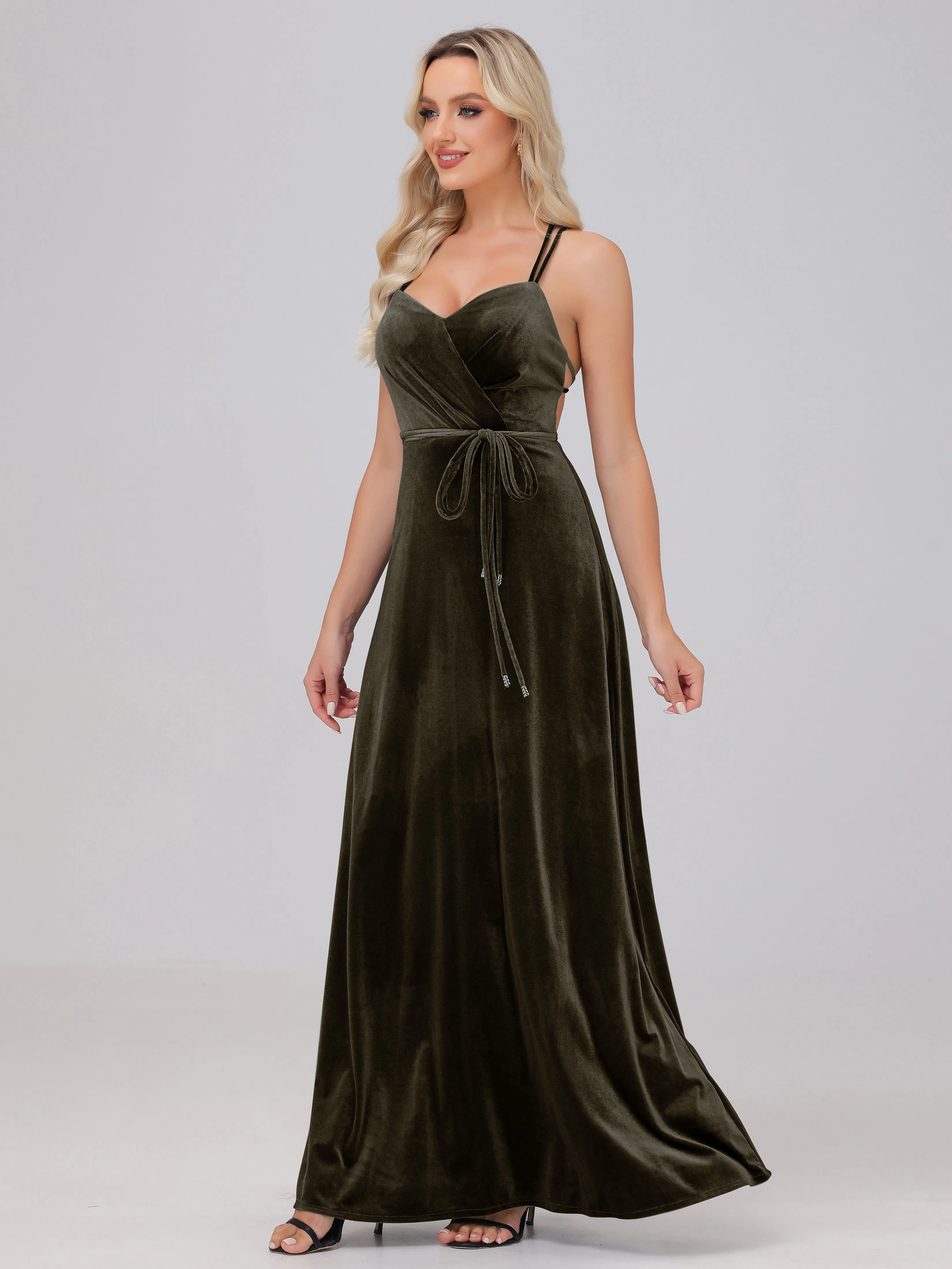 A-Line Spaghetti Straps Velvet Bridesmaid Dresses