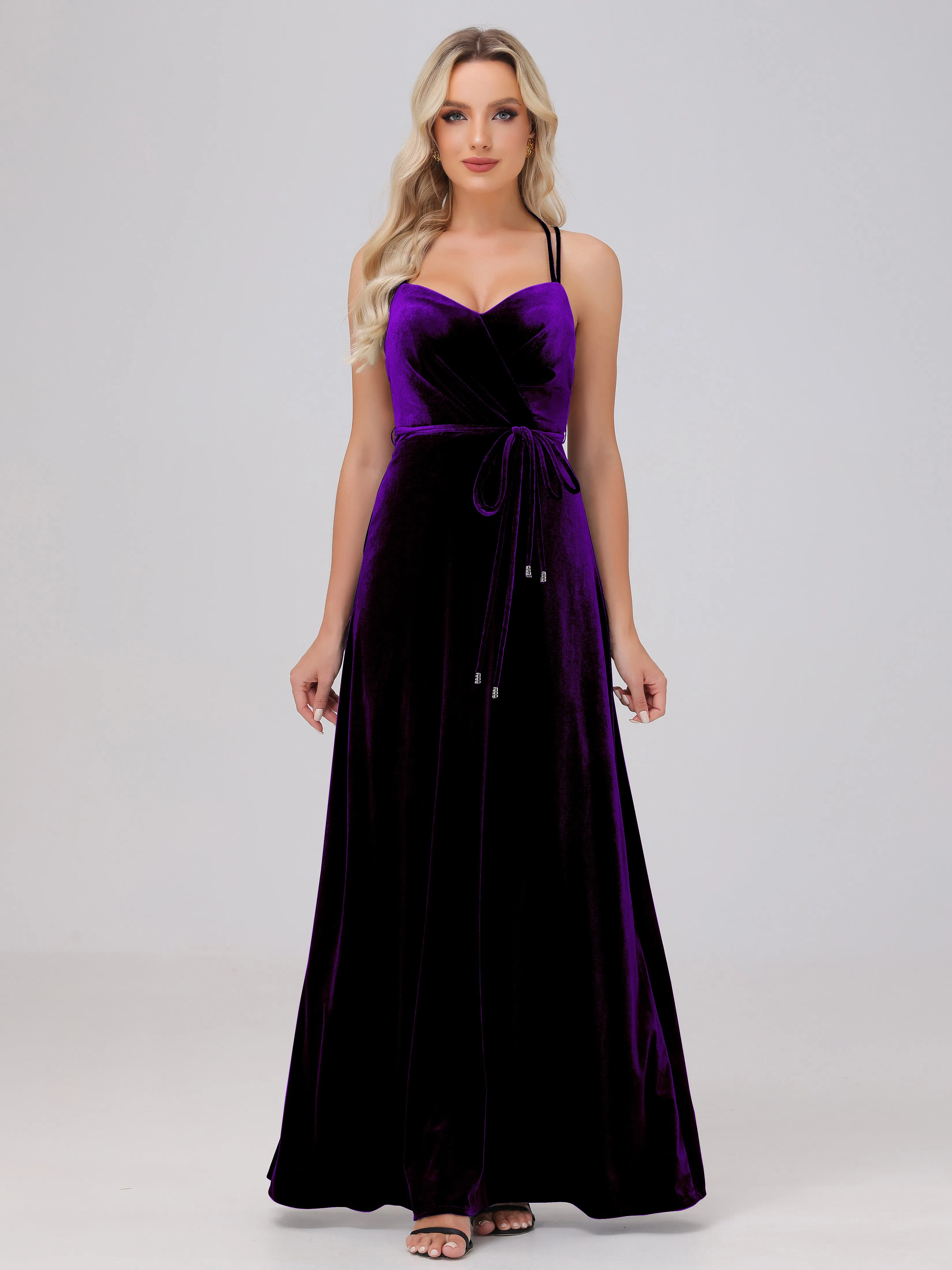 A-Line Spaghetti Straps Velvet Bridesmaid Dresses