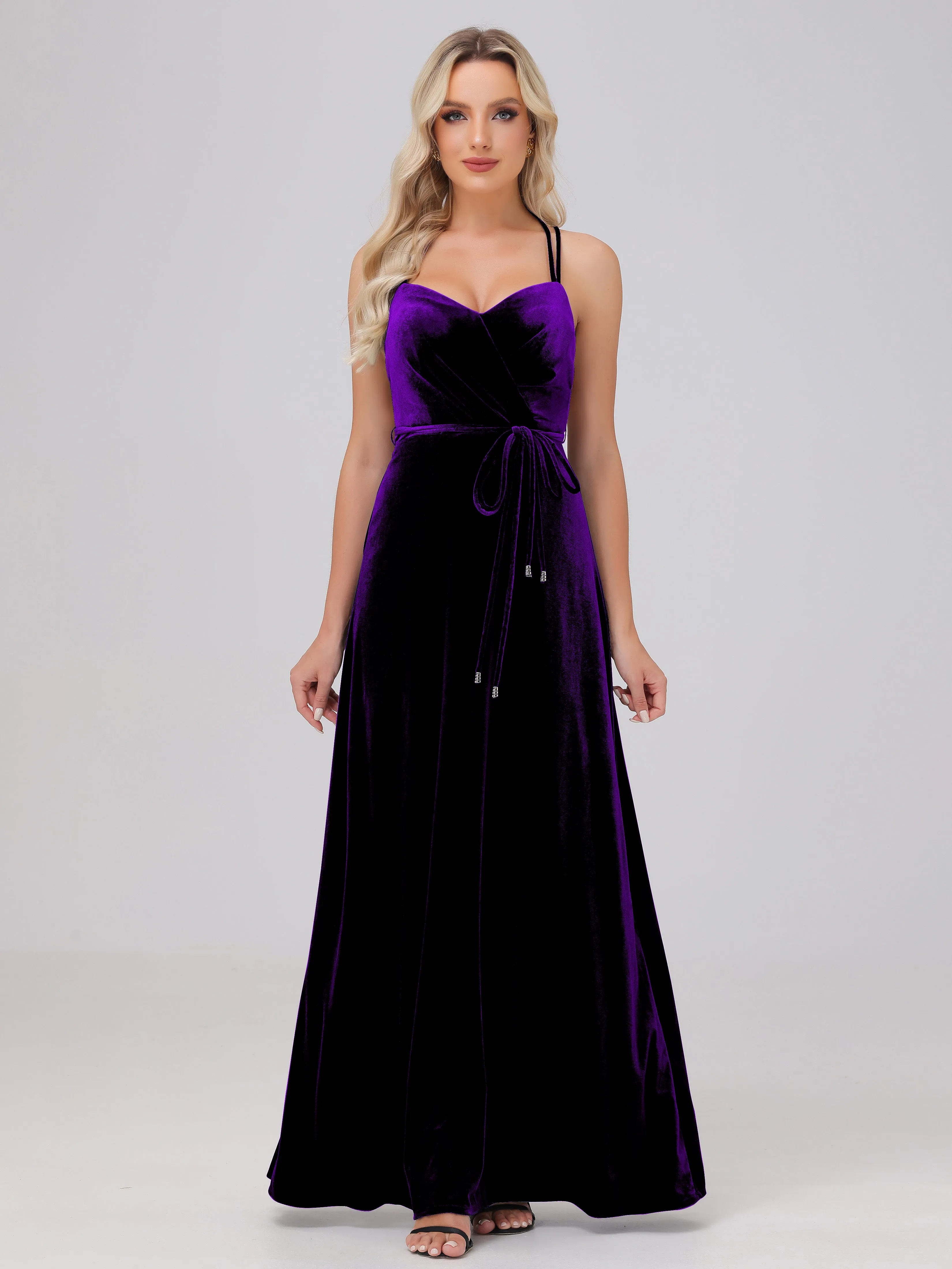 A-Line Spaghetti Straps Velvet Bridesmaid Dresses