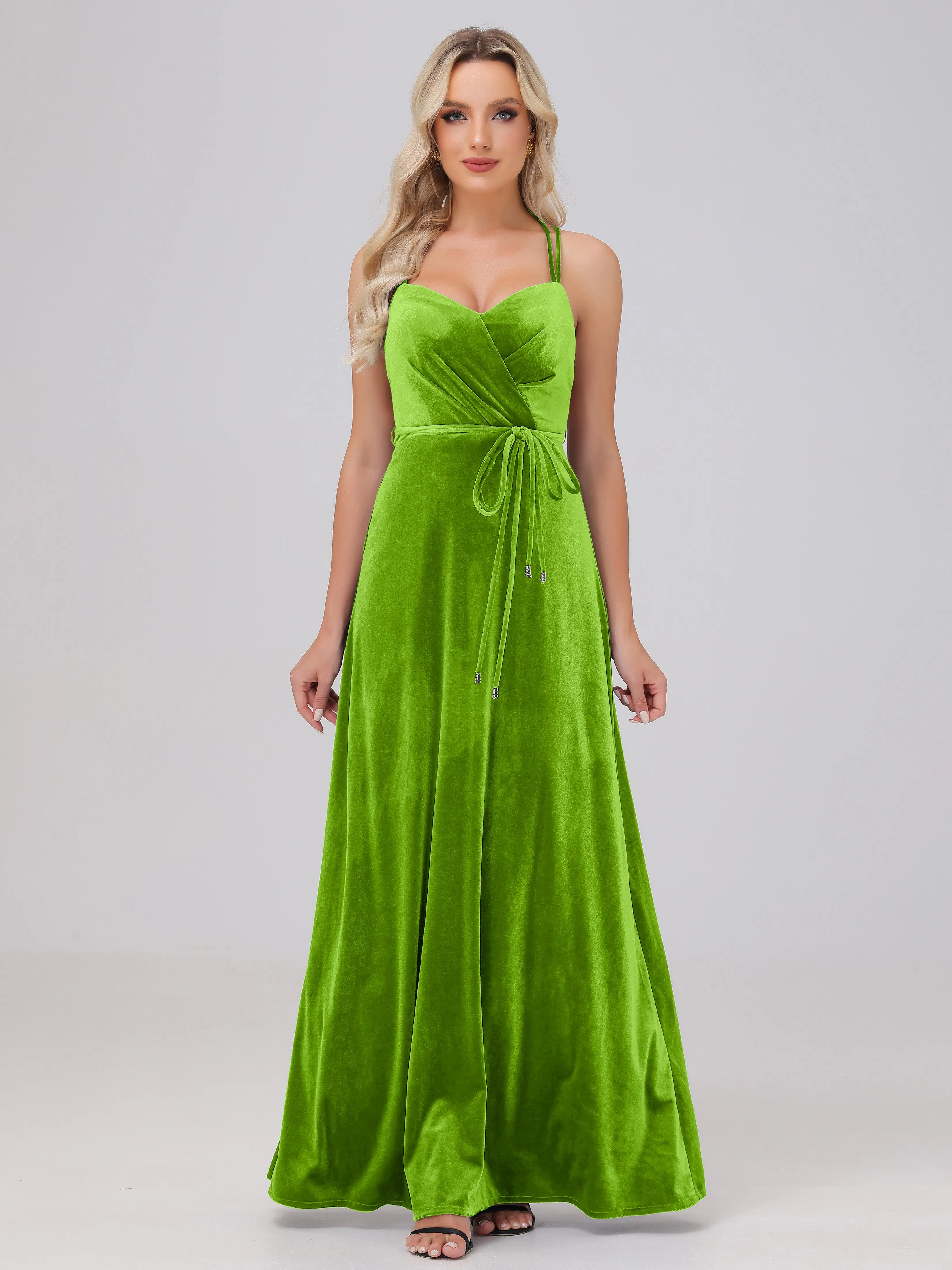 A-Line Spaghetti Straps Velvet Bridesmaid Dresses