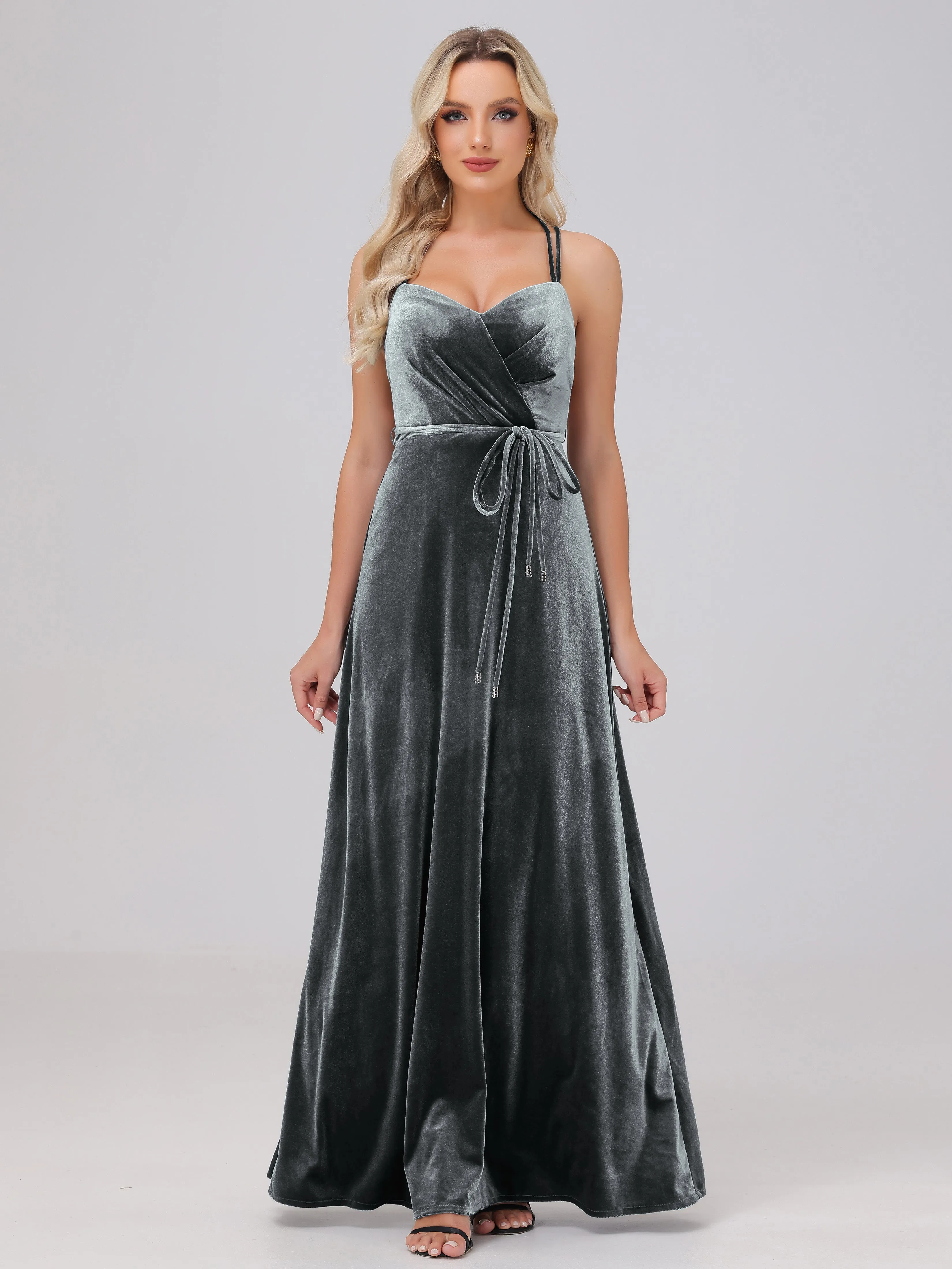 A-Line Spaghetti Straps Velvet Bridesmaid Dresses