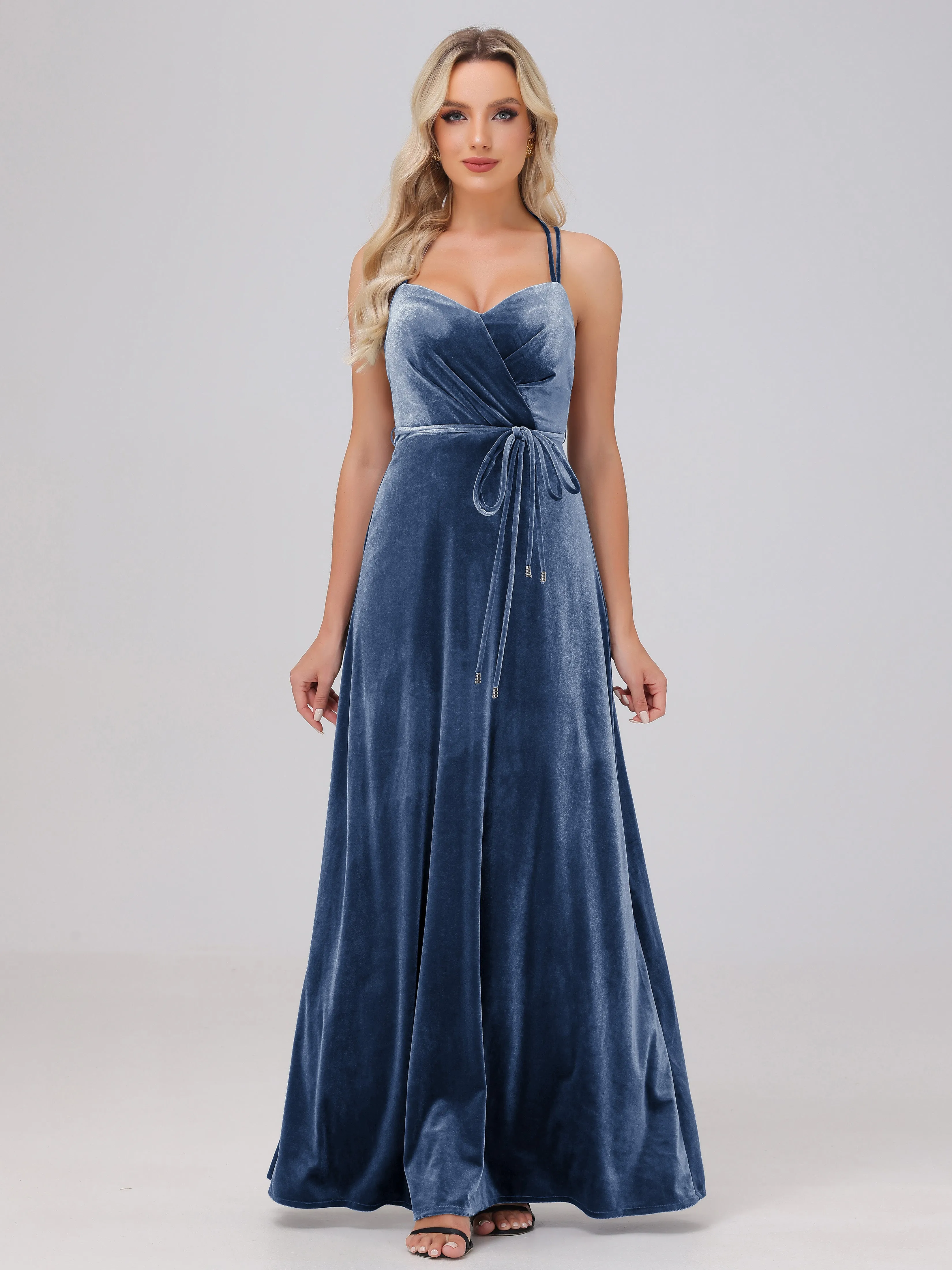 A-Line Spaghetti Straps Velvet Bridesmaid Dresses