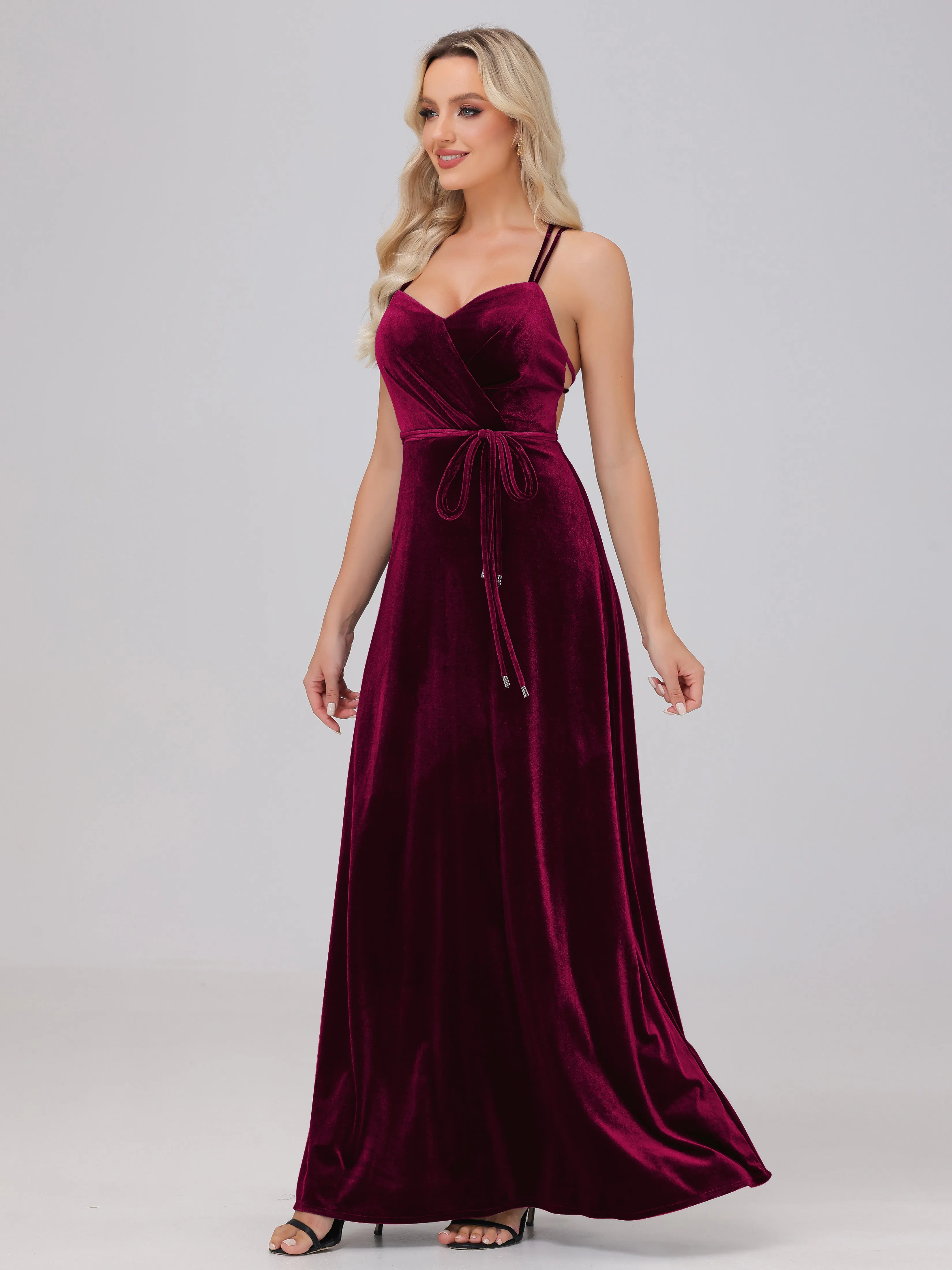 A-Line Spaghetti Straps Velvet Bridesmaid Dresses