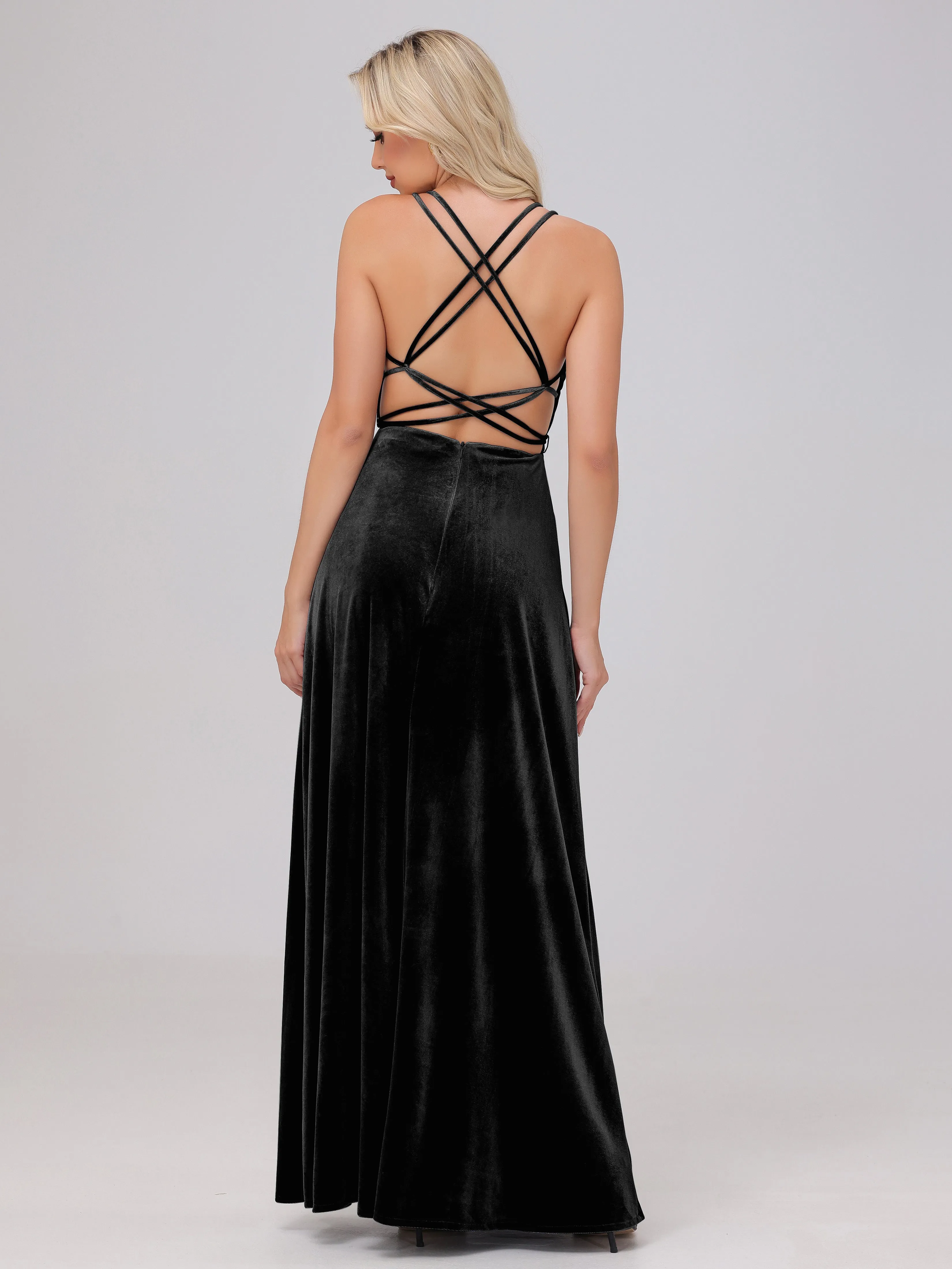 A-Line Spaghetti Straps Velvet Bridesmaid Dresses