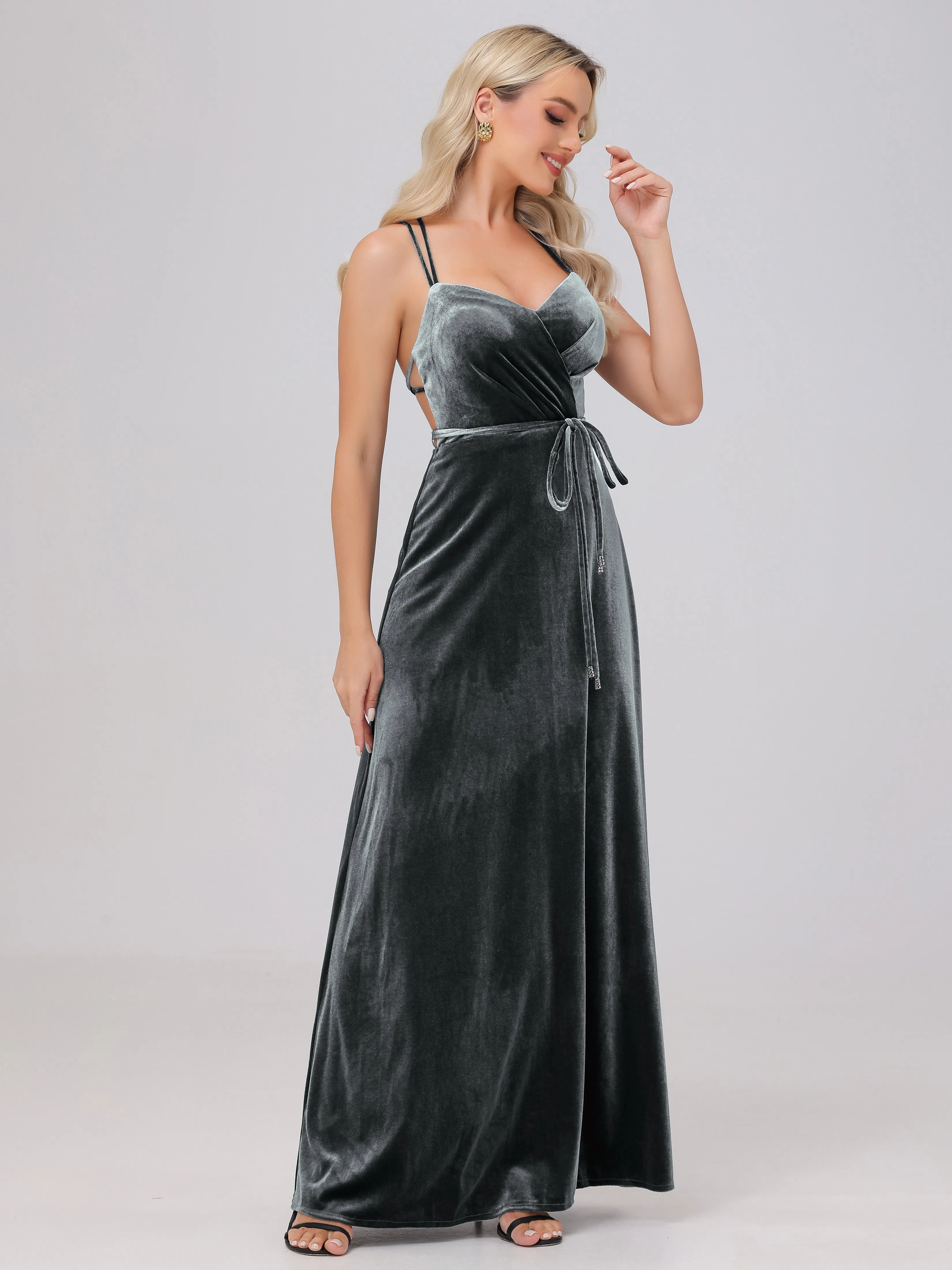 A-Line Spaghetti Straps Velvet Bridesmaid Dresses