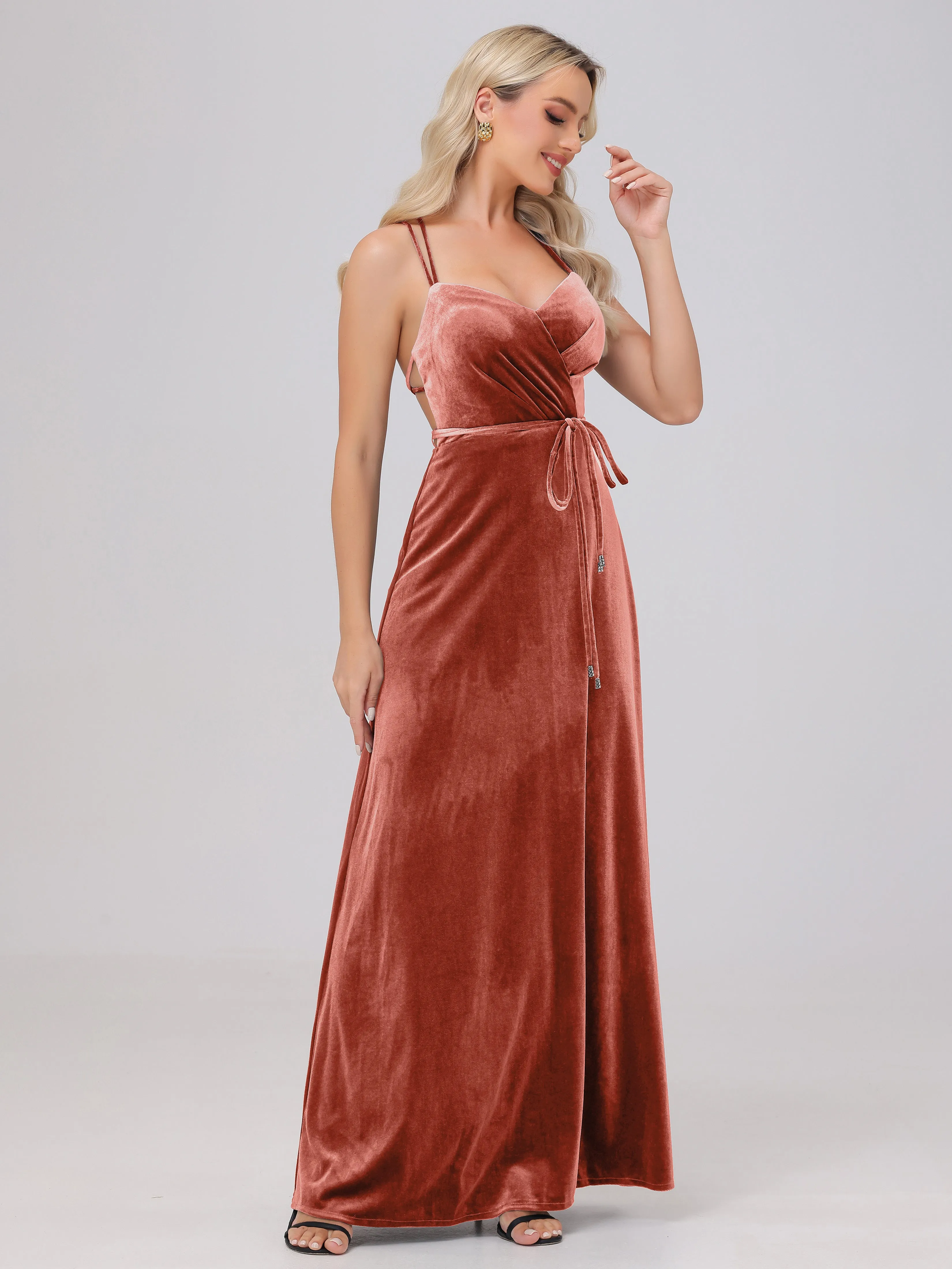 A-Line Spaghetti Straps Velvet Bridesmaid Dresses