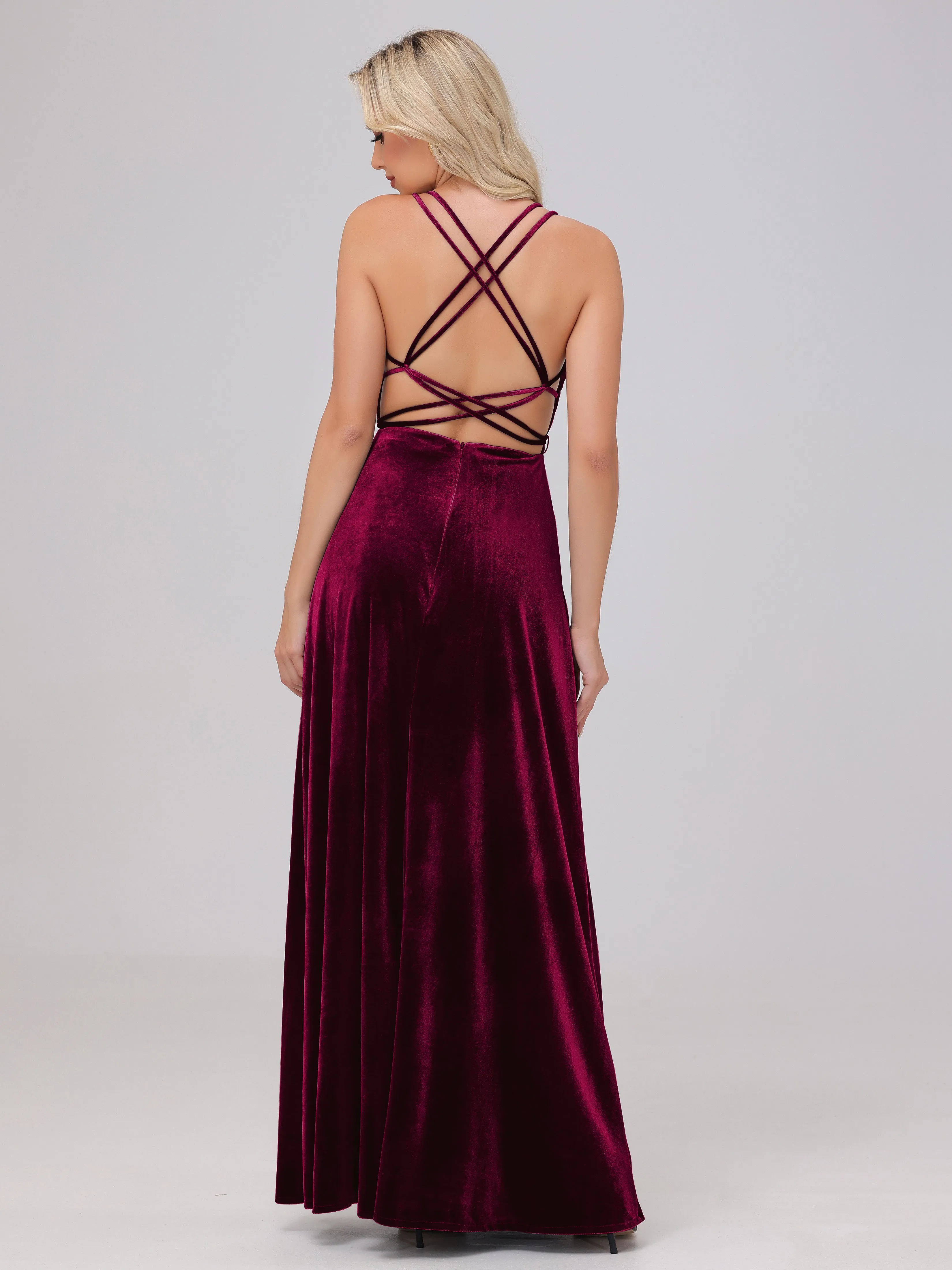 A-Line Spaghetti Straps Velvet Bridesmaid Dresses