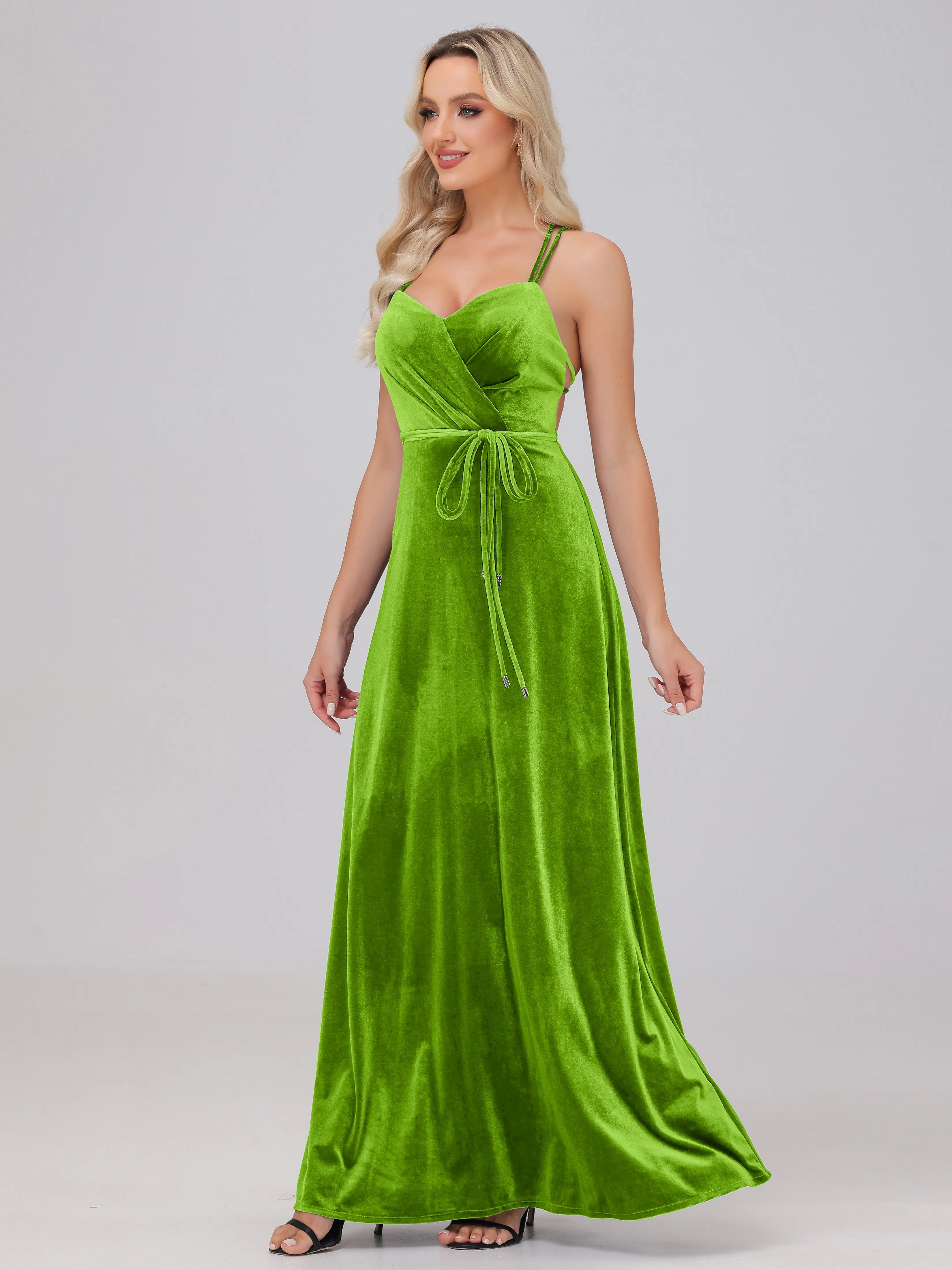 A-Line Spaghetti Straps Velvet Bridesmaid Dresses
