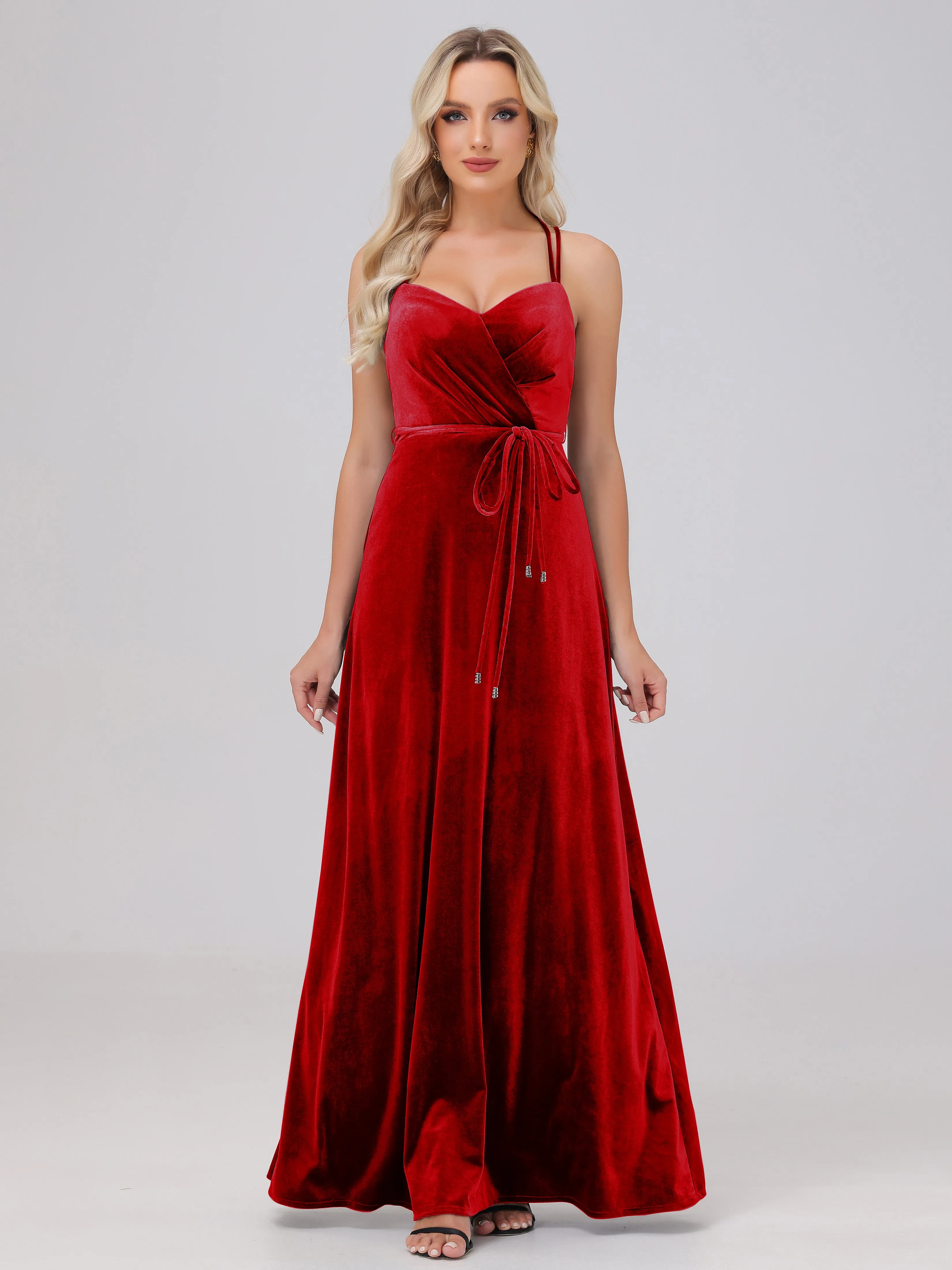 A-Line Spaghetti Straps Velvet Bridesmaid Dresses