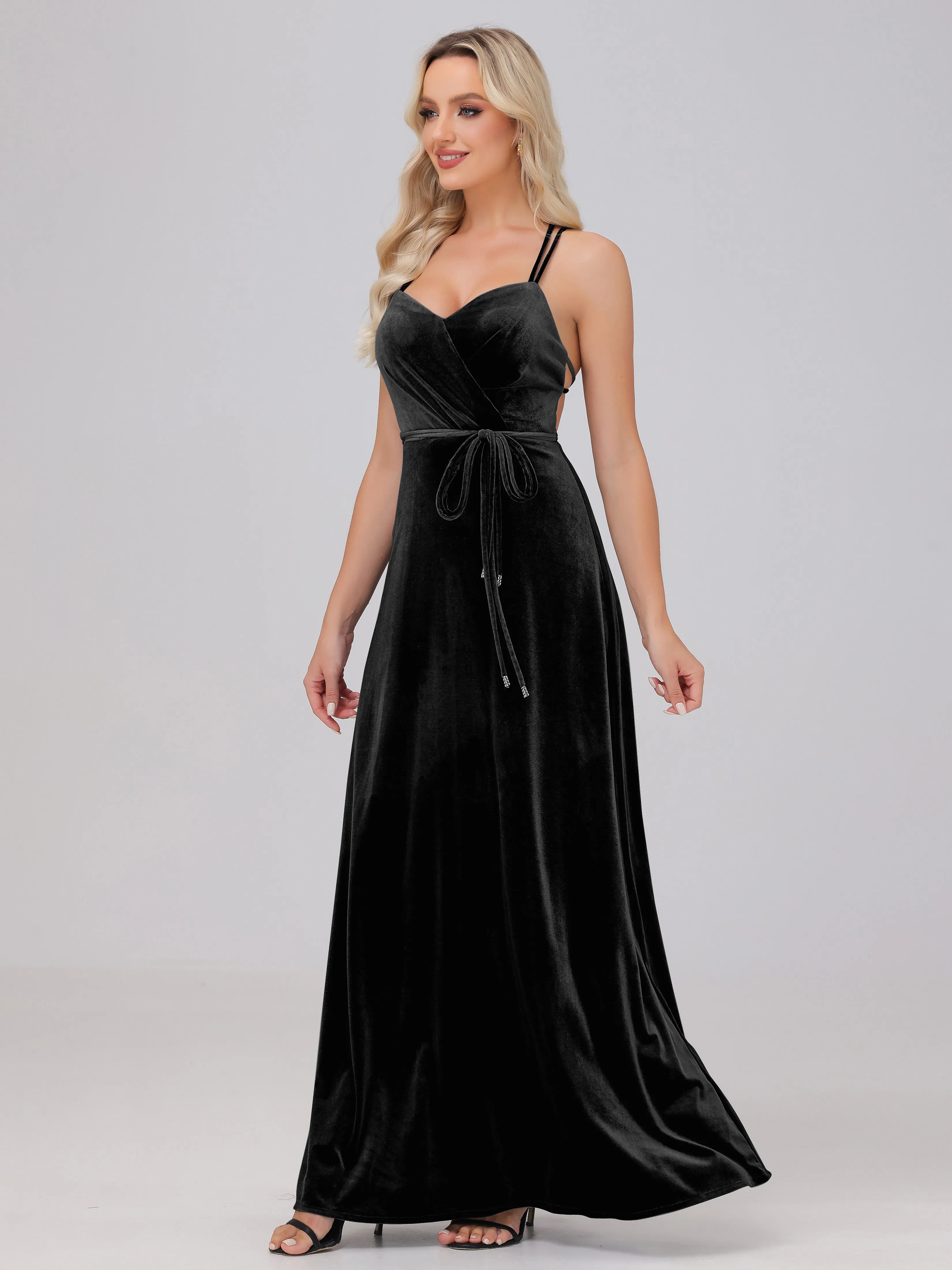A-Line Spaghetti Straps Velvet Bridesmaid Dresses