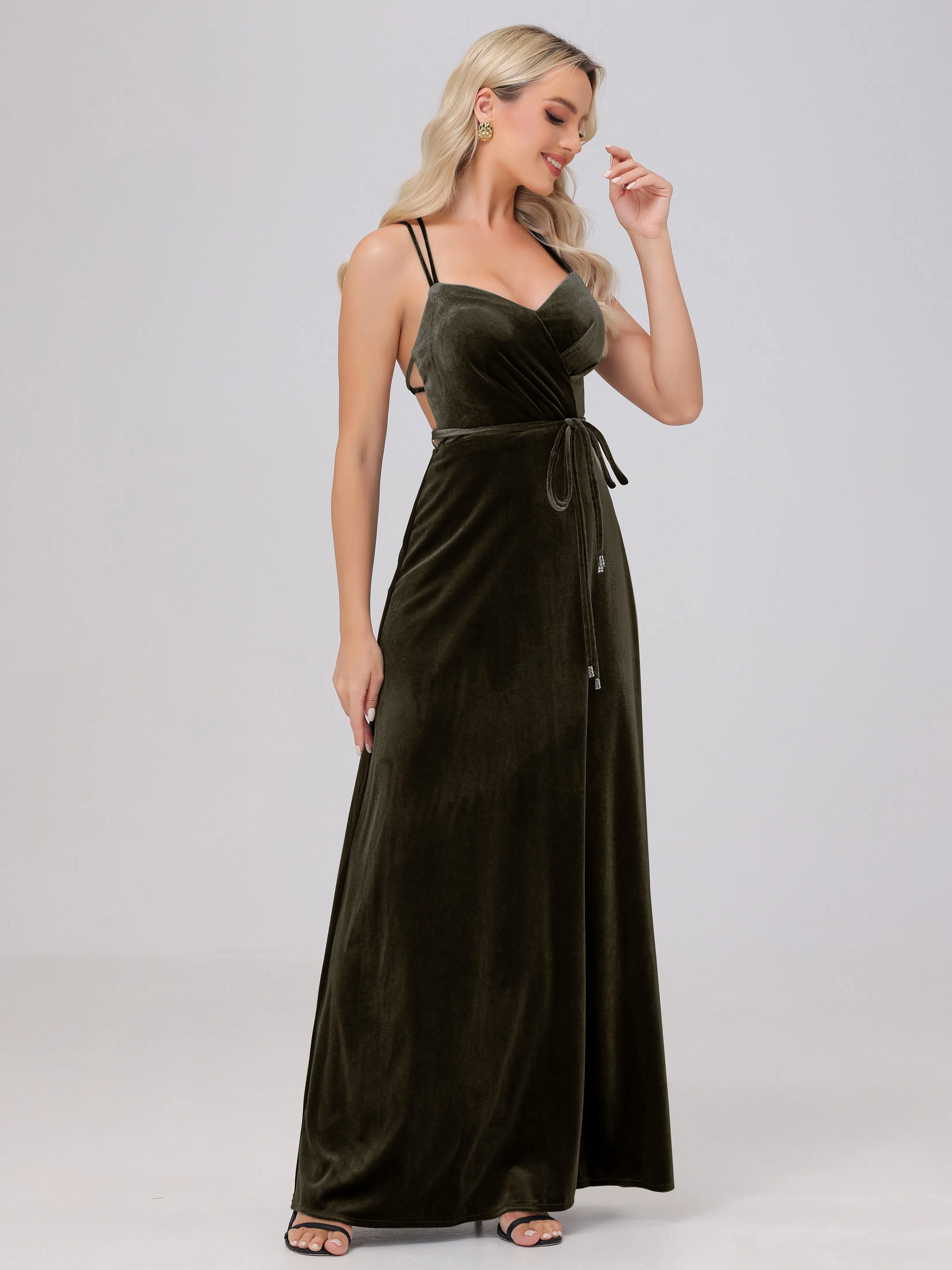 A-Line Spaghetti Straps Velvet Bridesmaid Dresses