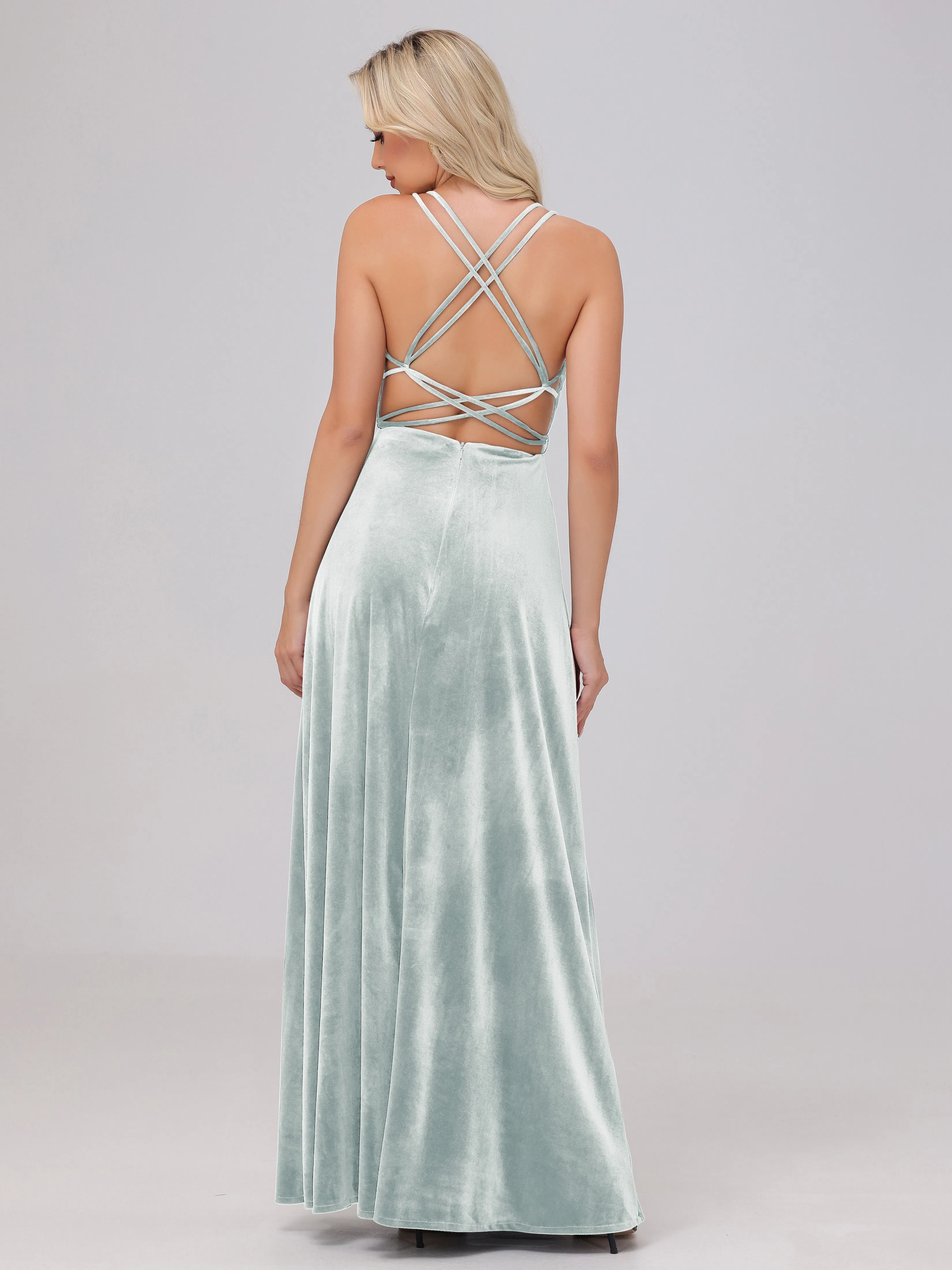 A-Line Spaghetti Straps Velvet Bridesmaid Dresses