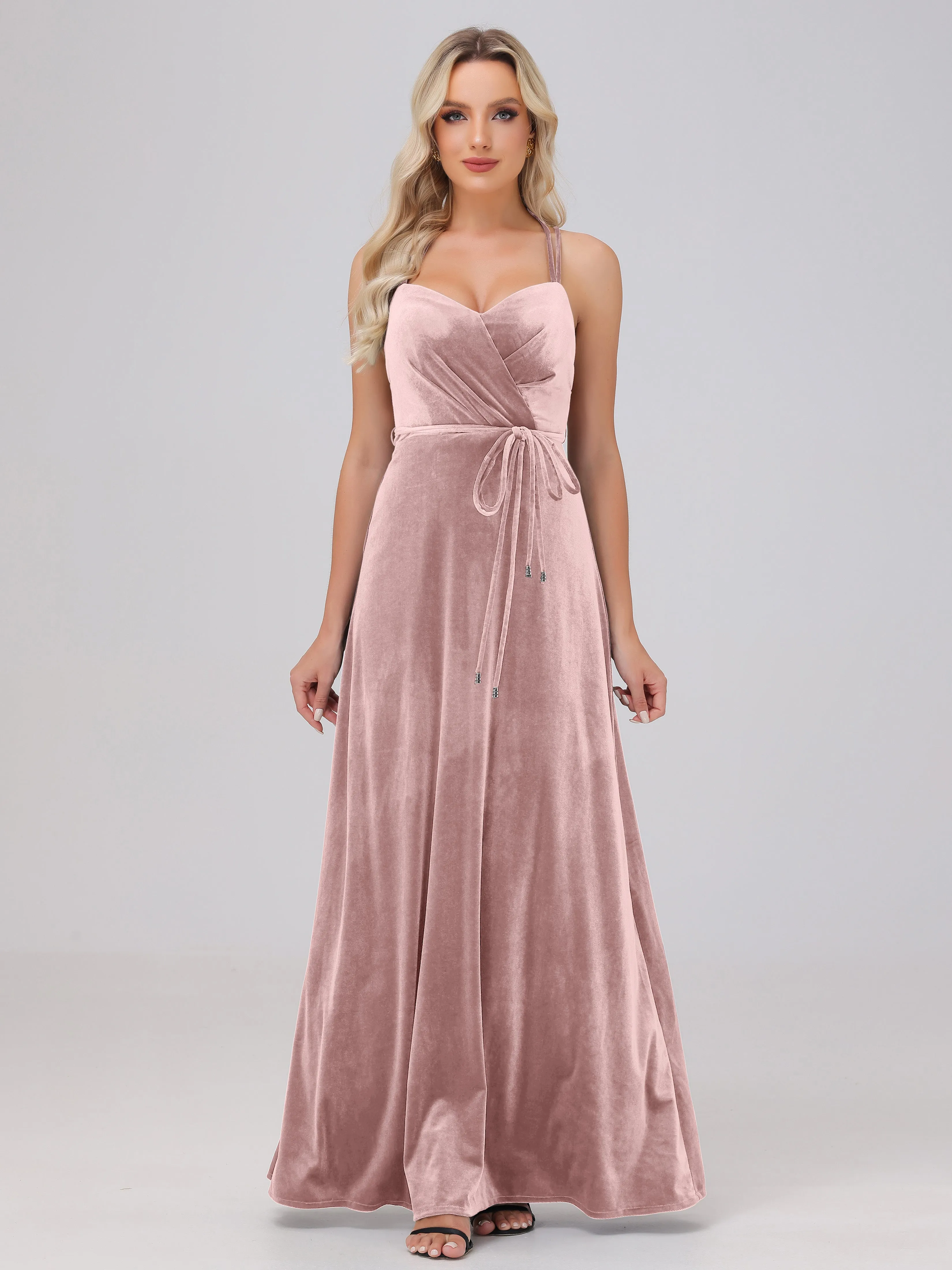 A-Line Spaghetti Straps Velvet Bridesmaid Dresses