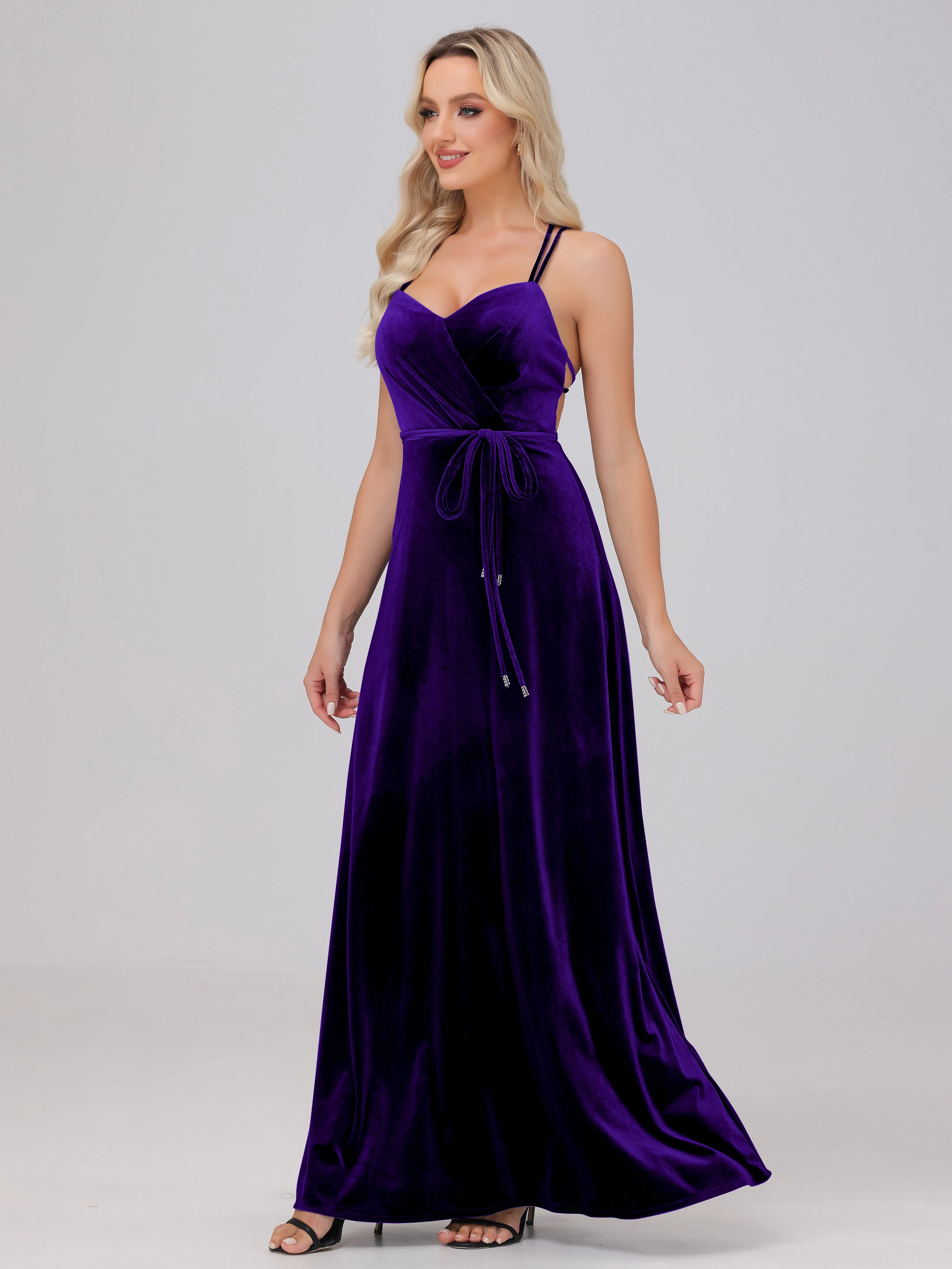A-Line Spaghetti Straps Velvet Bridesmaid Dresses