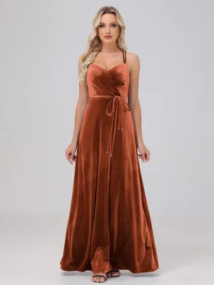 A-Line Spaghetti Straps Velvet Bridesmaid Dresses