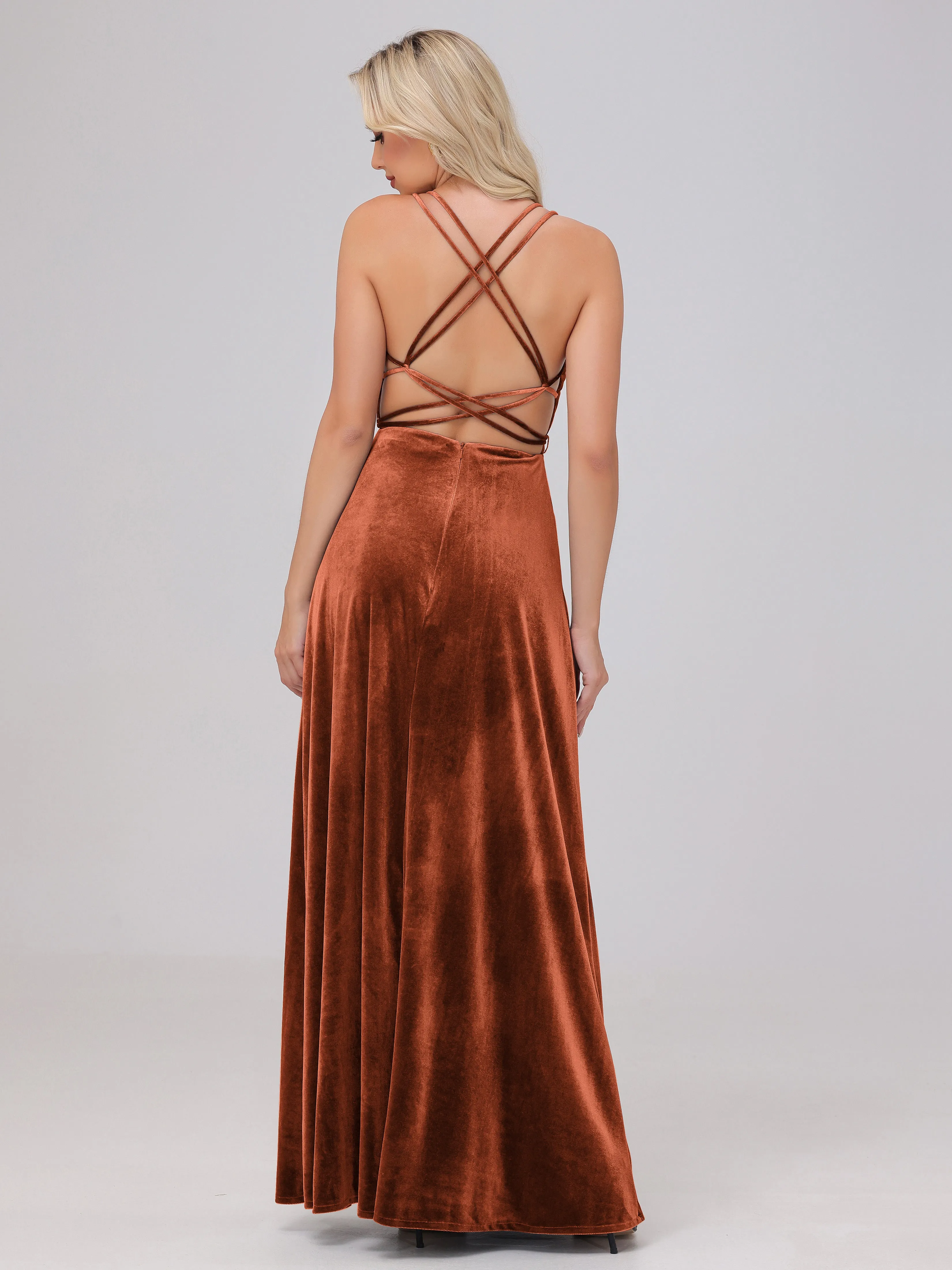 A-Line Spaghetti Straps Velvet Bridesmaid Dresses