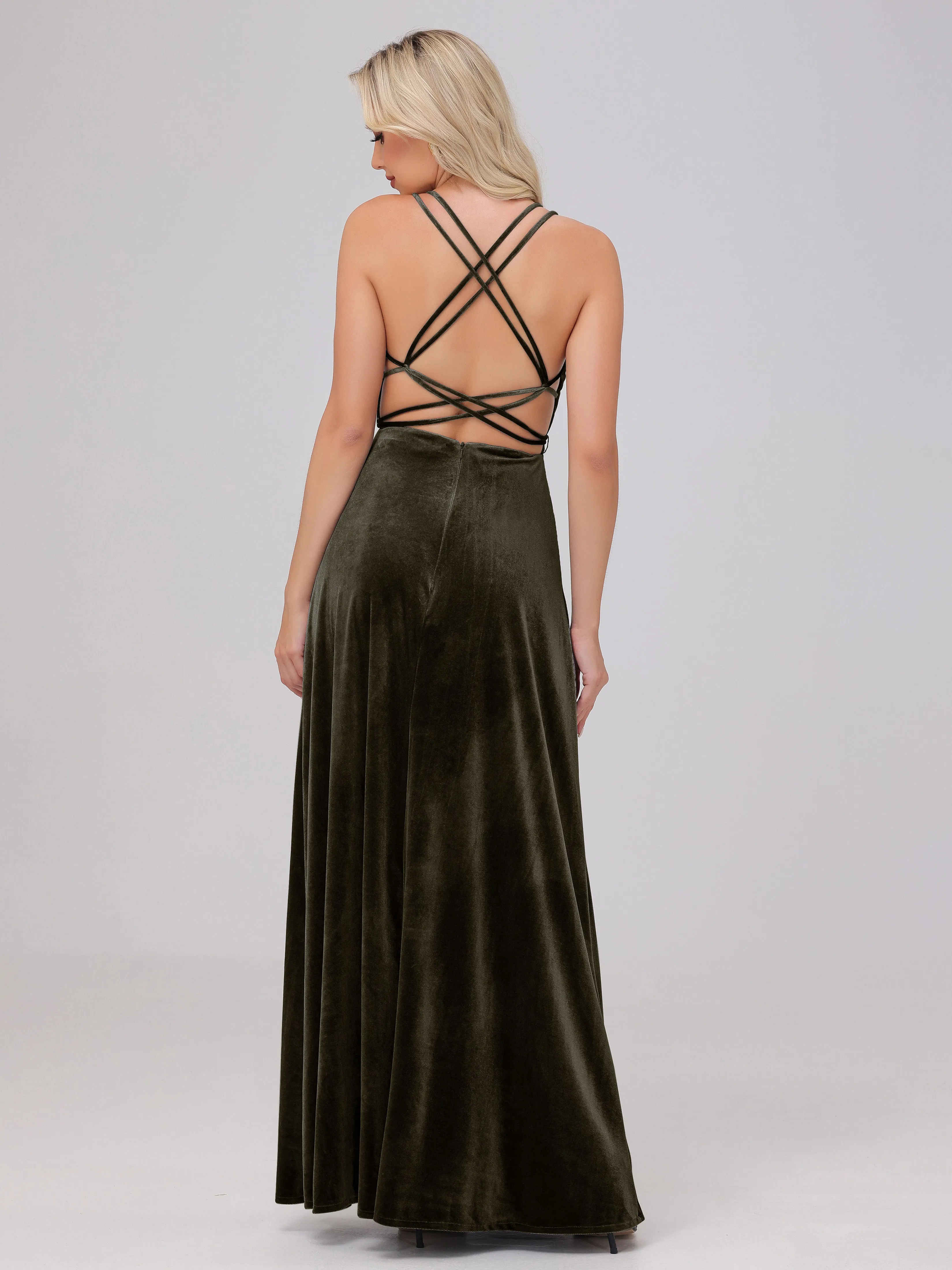 A-Line Spaghetti Straps Velvet Bridesmaid Dresses