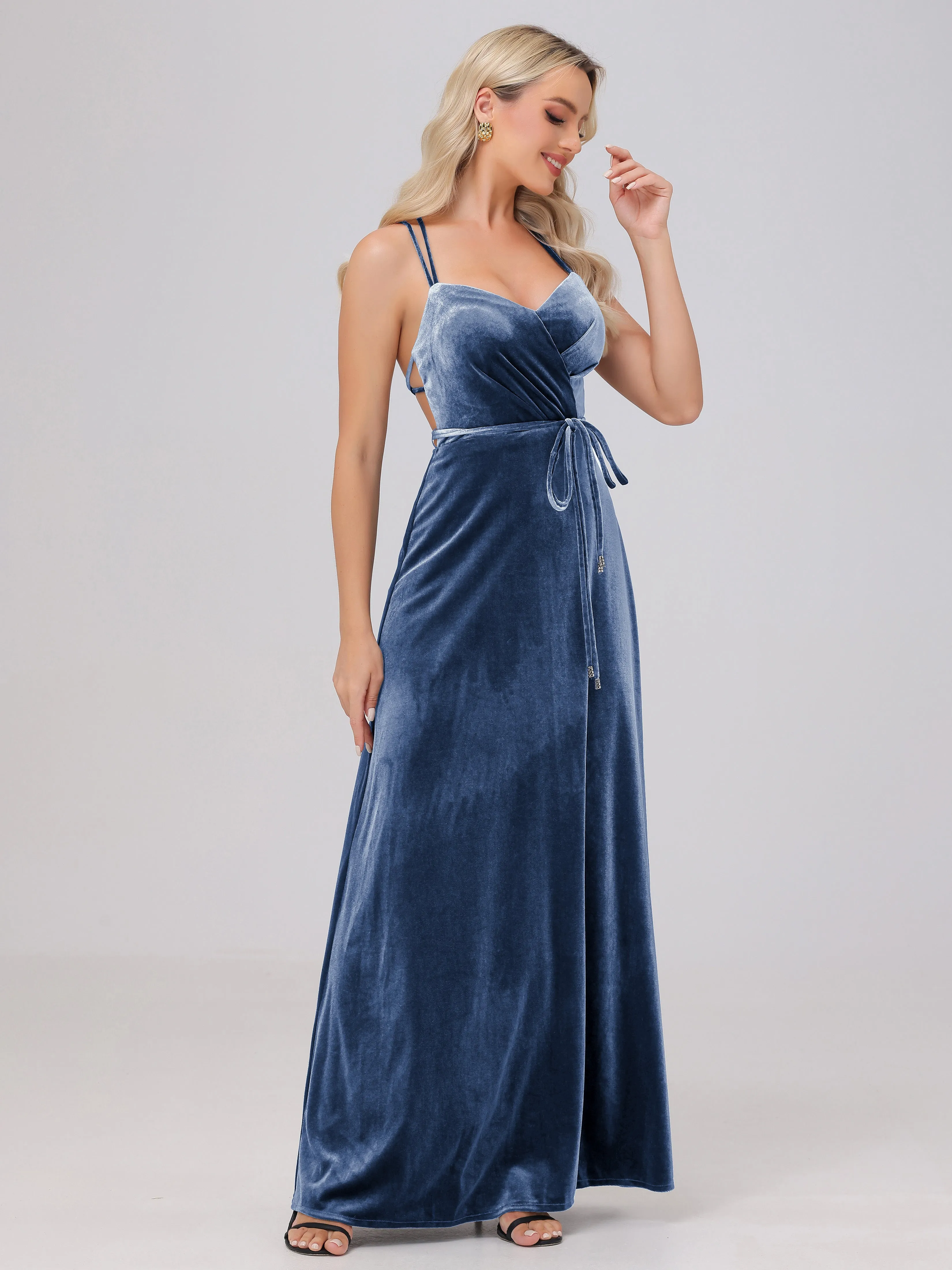 A-Line Spaghetti Straps Velvet Bridesmaid Dresses