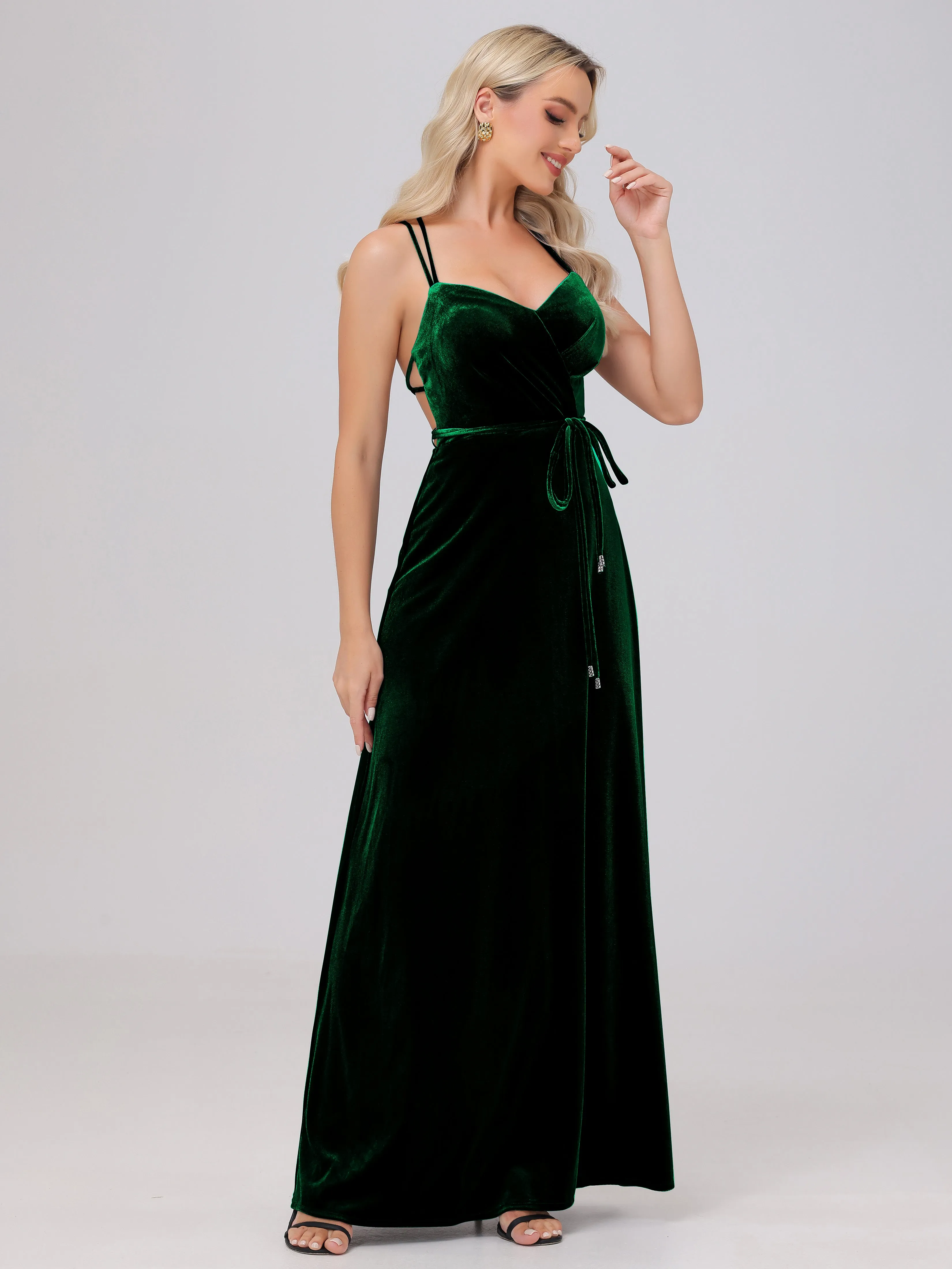 A-Line Spaghetti Straps Velvet Bridesmaid Dresses