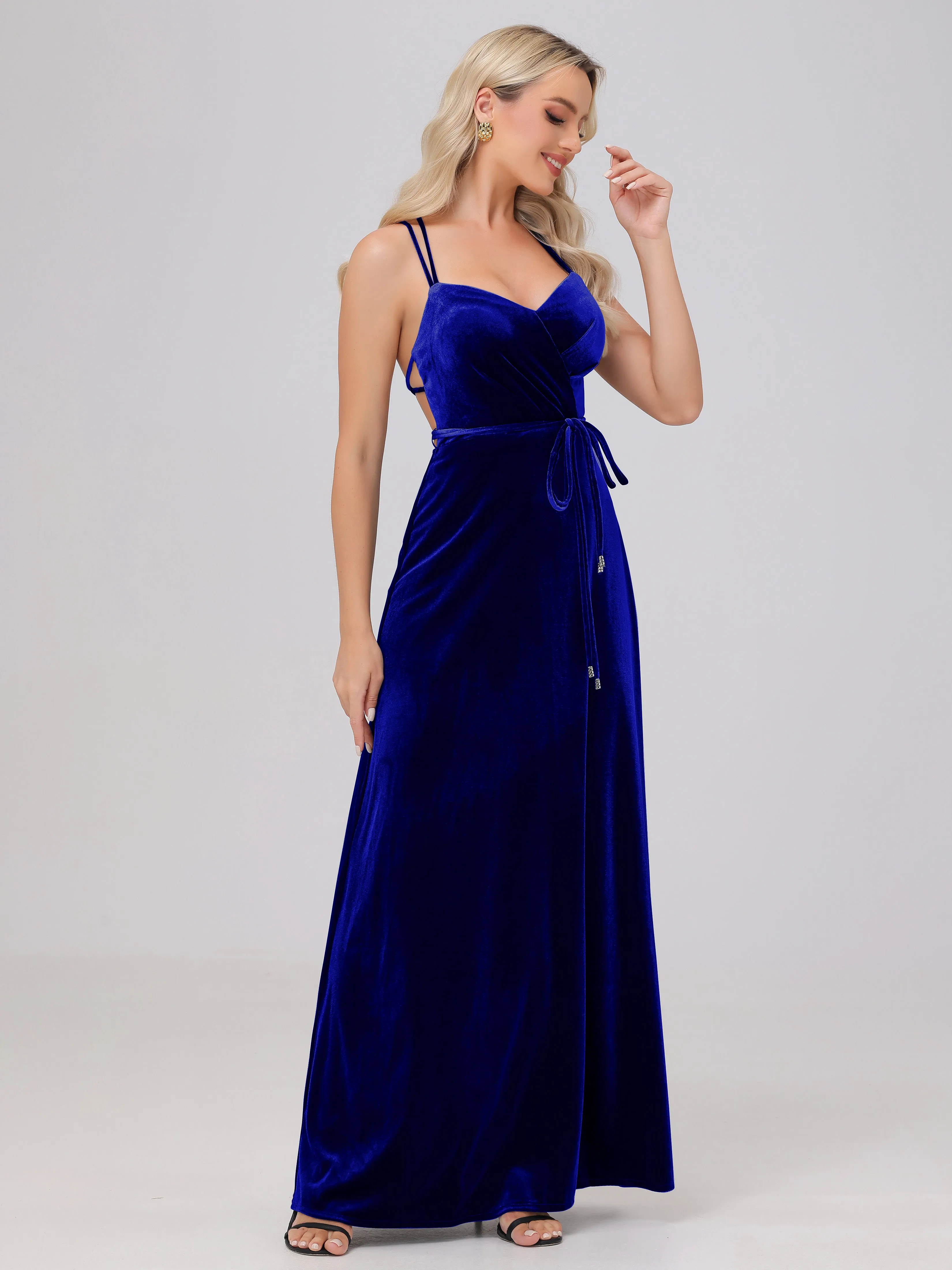 A-Line Spaghetti Straps Velvet Bridesmaid Dresses