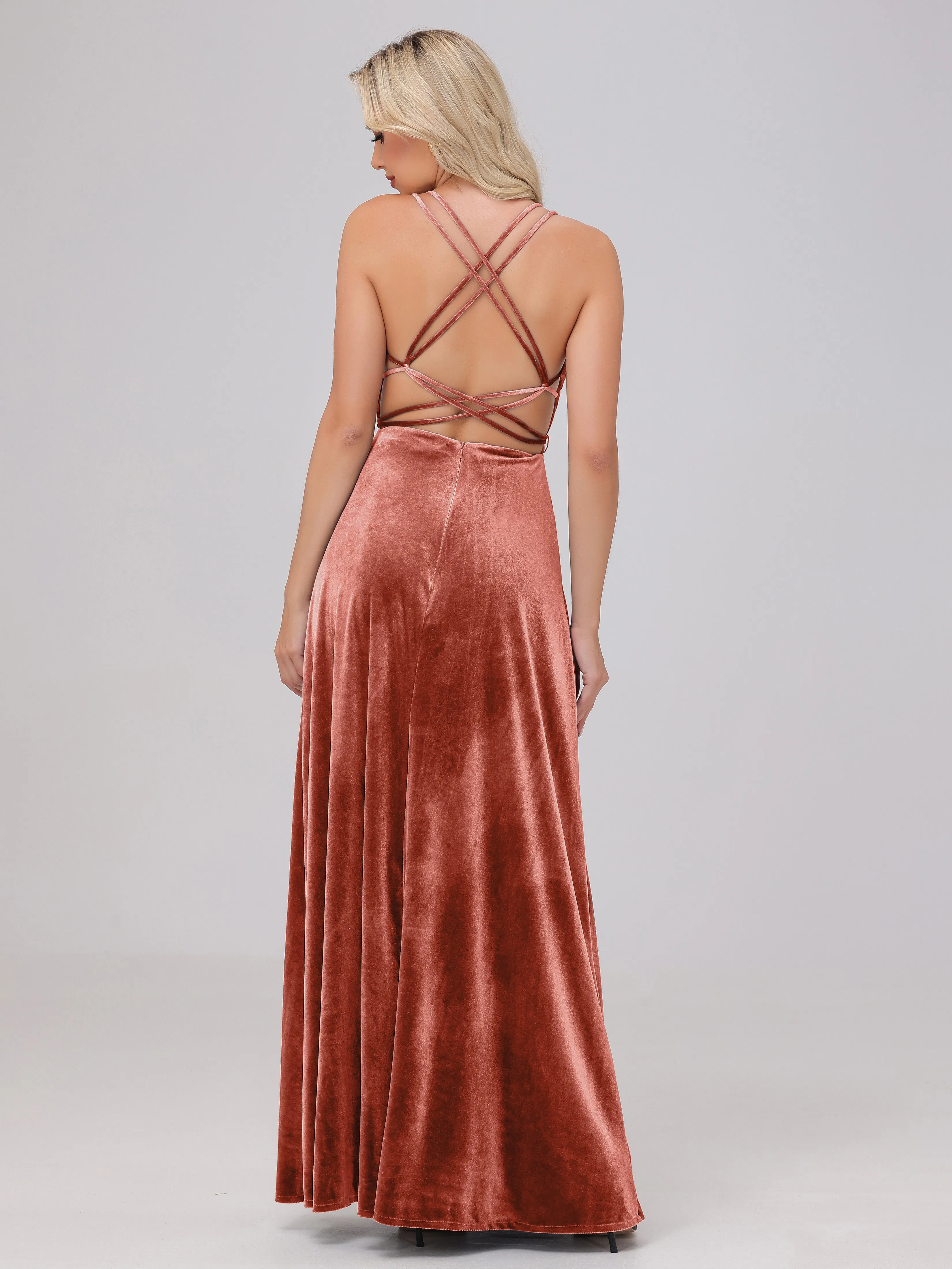 A-Line Spaghetti Straps Velvet Bridesmaid Dresses