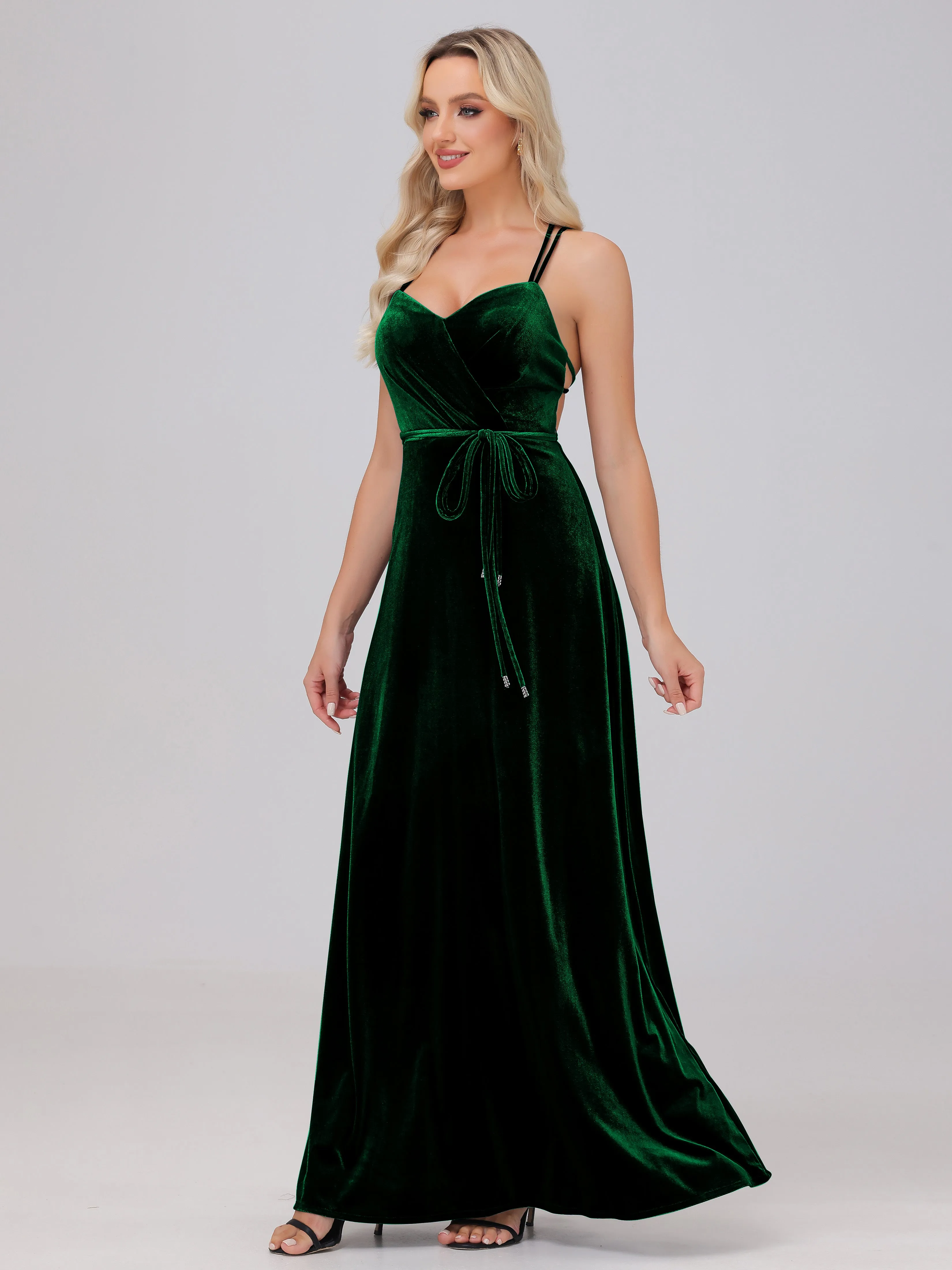 A-Line Spaghetti Straps Velvet Bridesmaid Dresses
