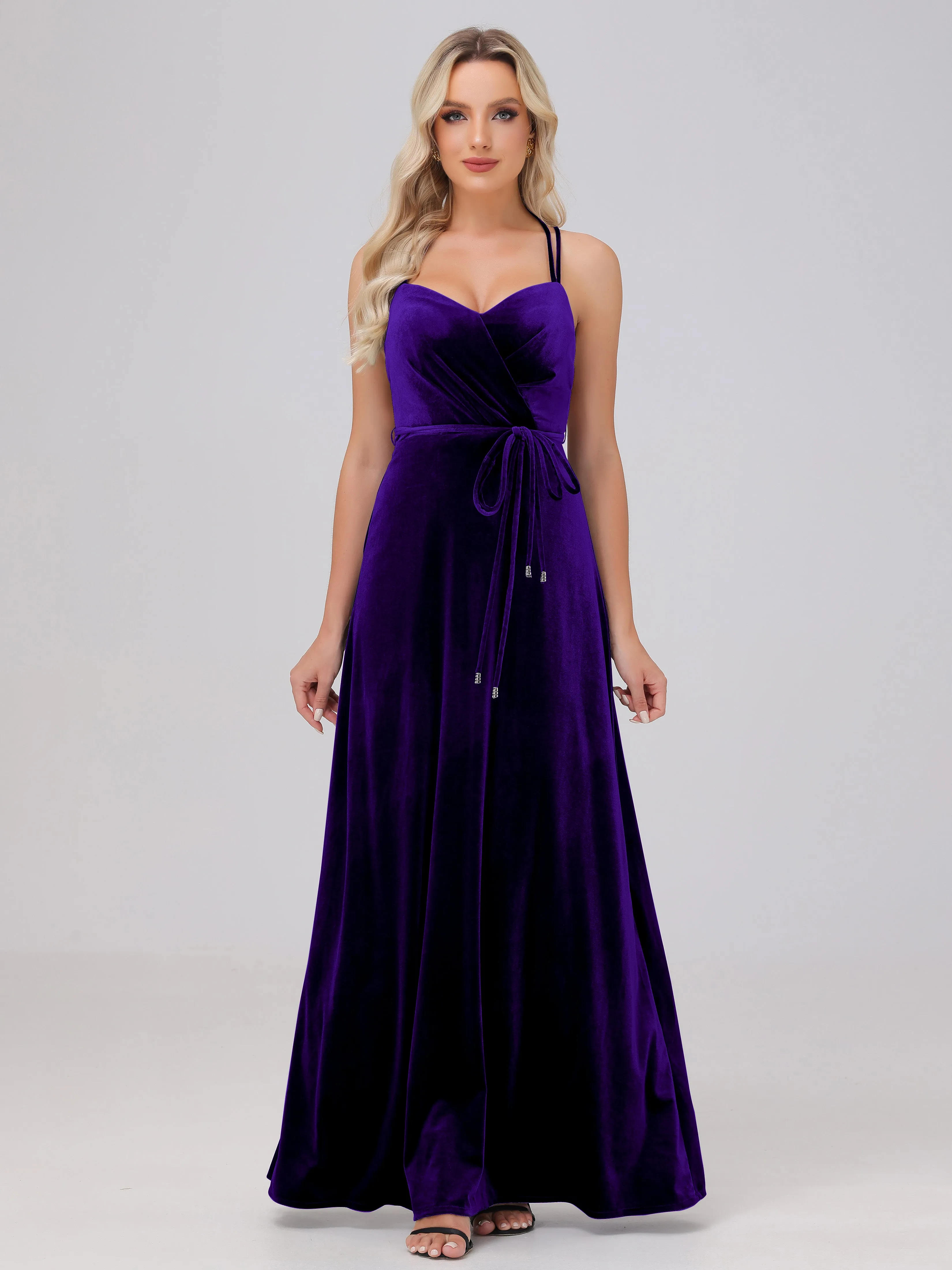 A-Line Spaghetti Straps Velvet Bridesmaid Dresses