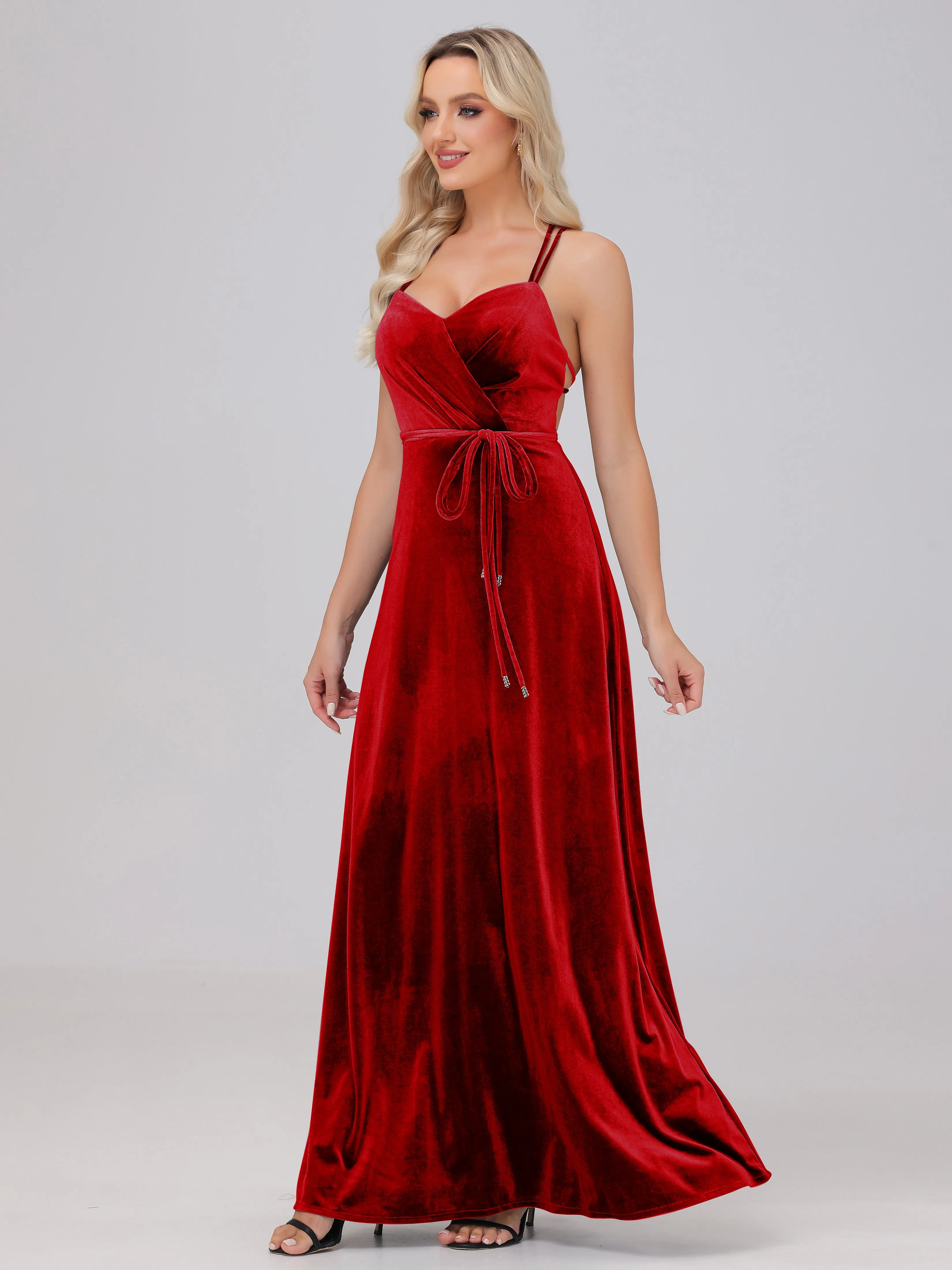 A-Line Spaghetti Straps Velvet Bridesmaid Dresses