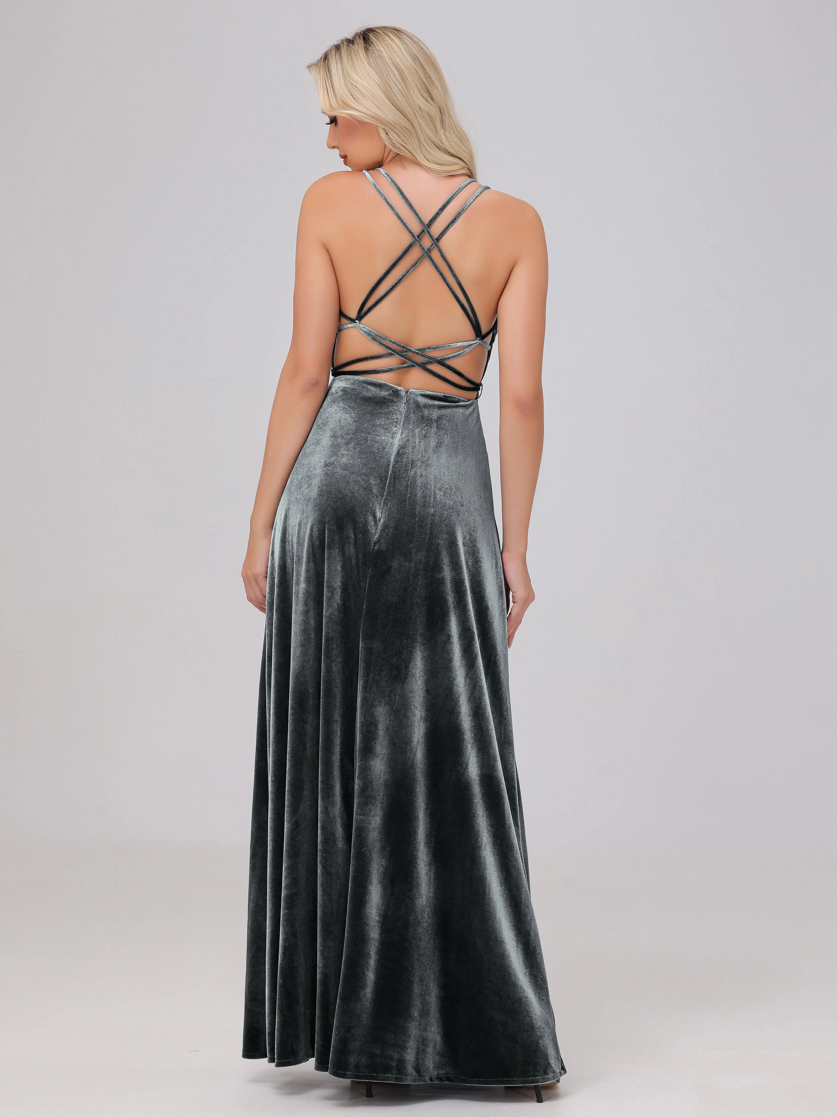 A-Line Spaghetti Straps Velvet Bridesmaid Dresses