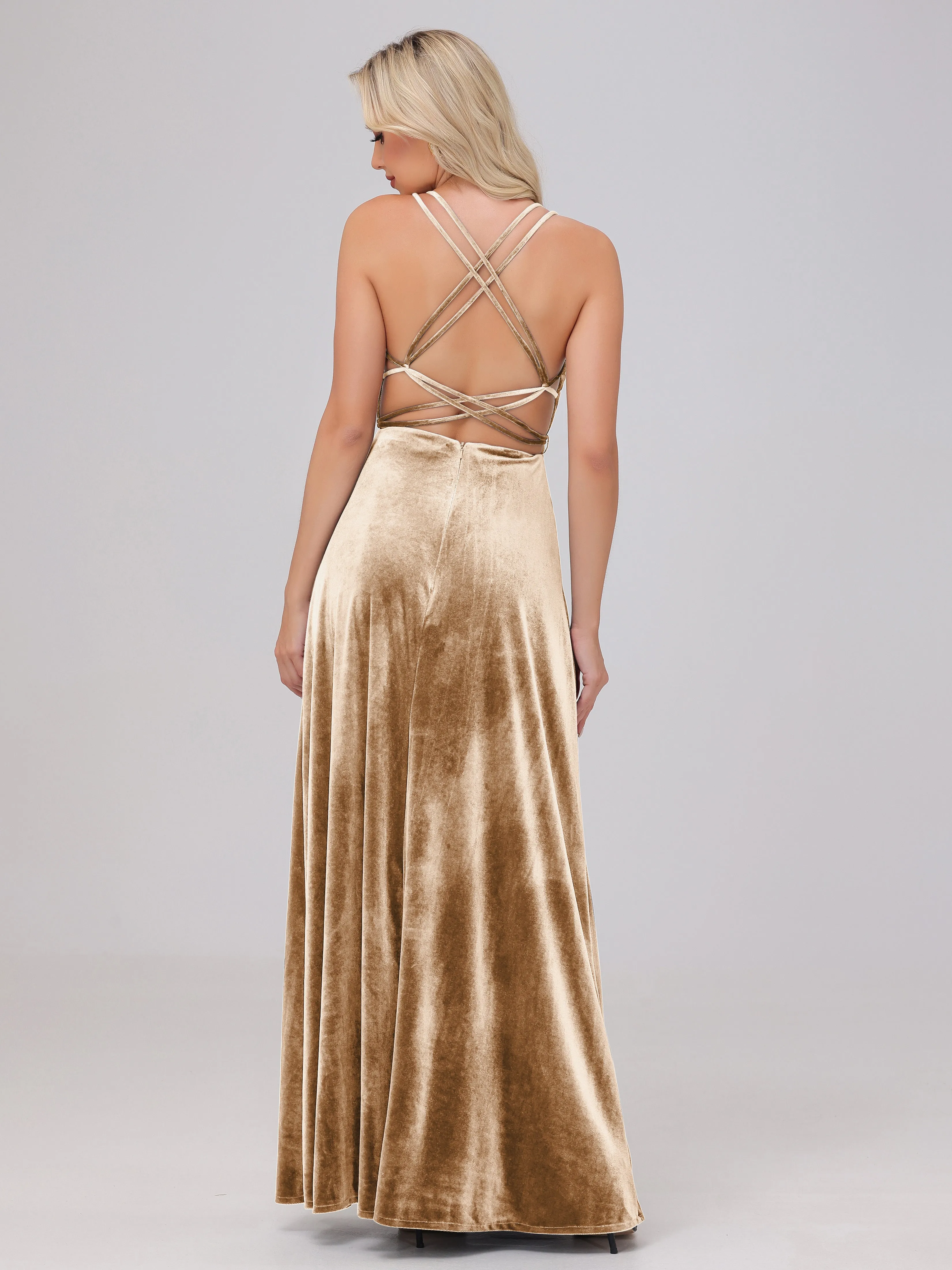 A-Line Spaghetti Straps Velvet Bridesmaid Dresses