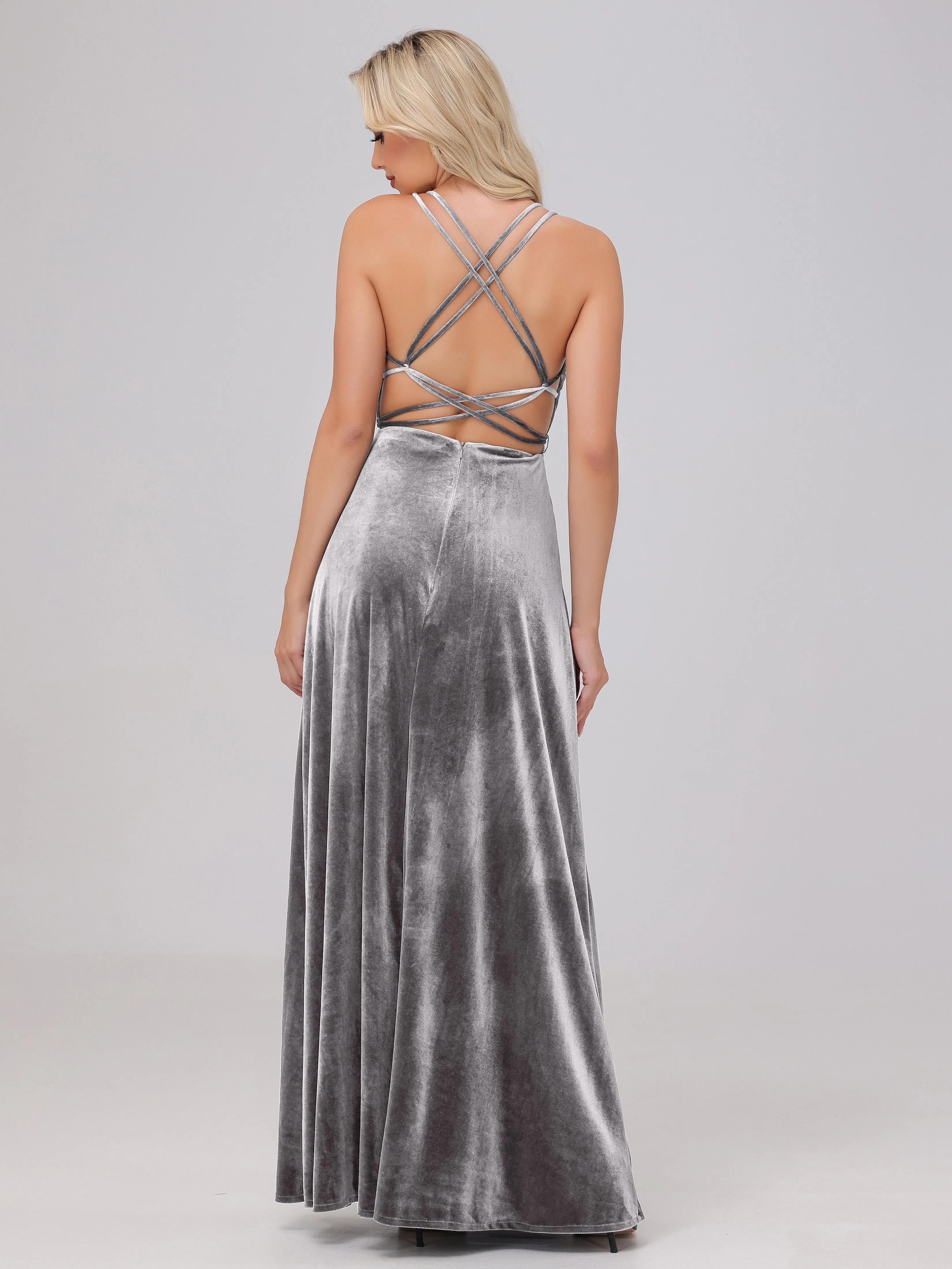 A-Line Spaghetti Straps Velvet Bridesmaid Dresses