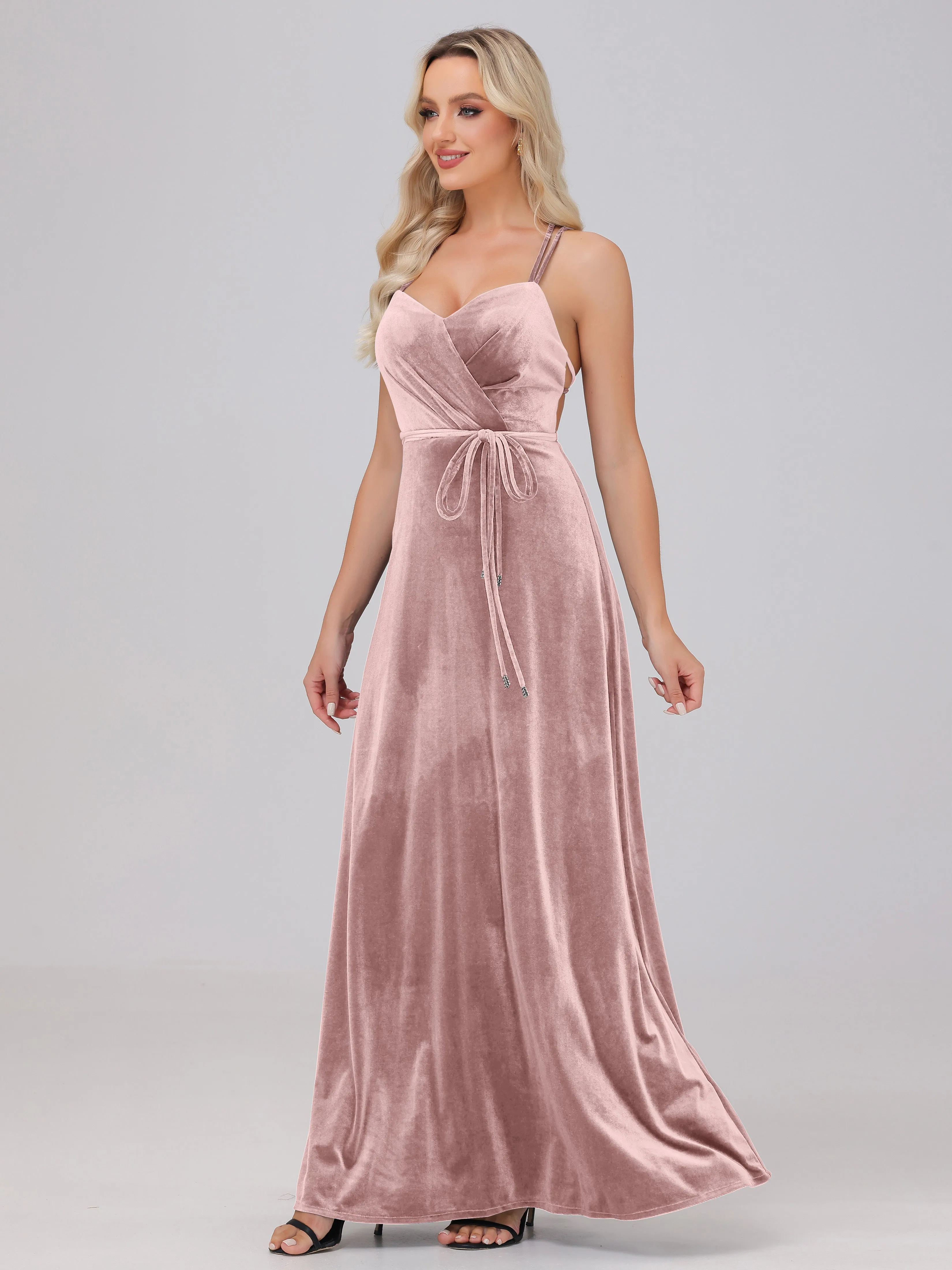 A-Line Spaghetti Straps Velvet Bridesmaid Dresses