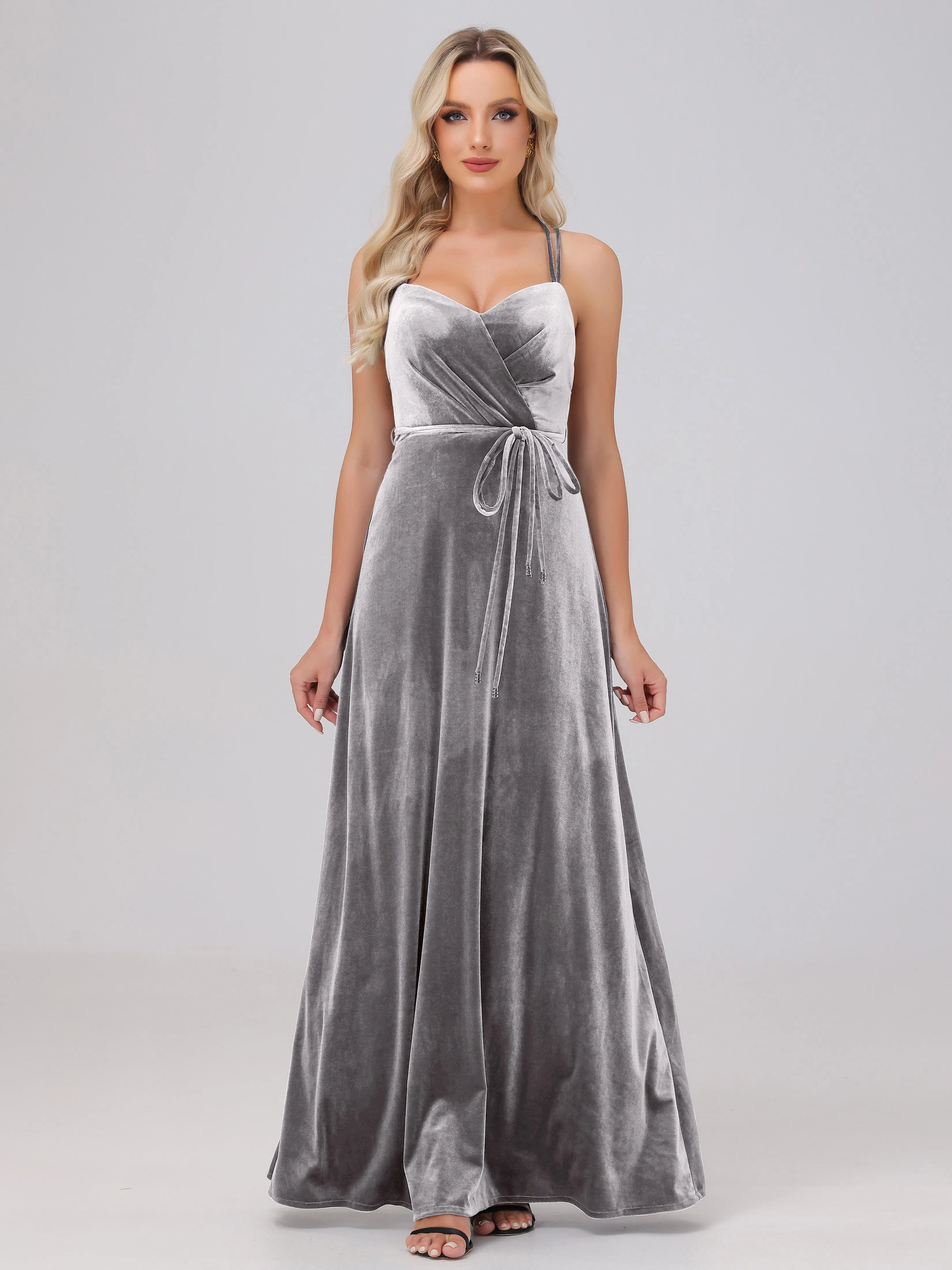 A-Line Spaghetti Straps Velvet Bridesmaid Dresses