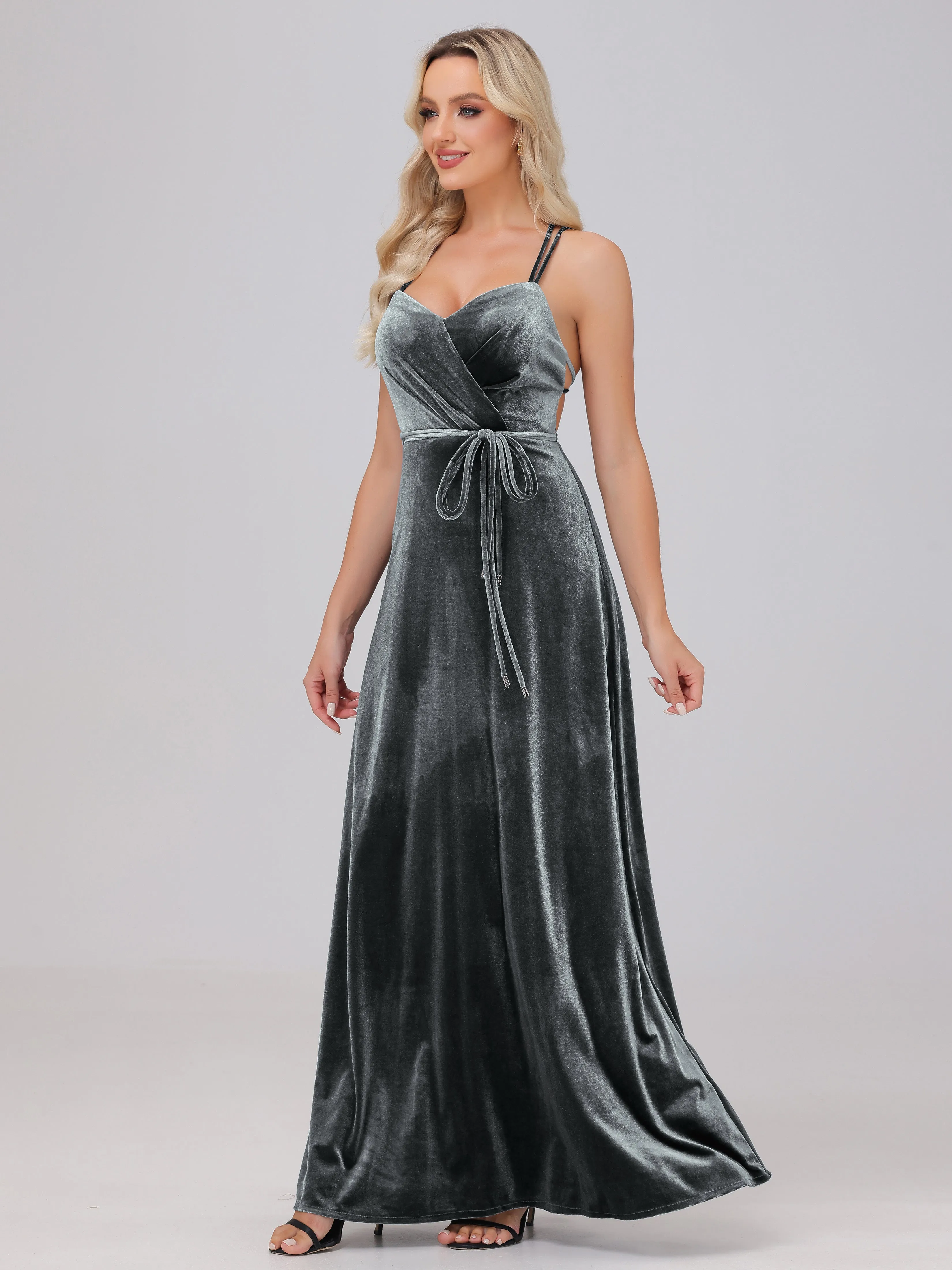 A-Line Spaghetti Straps Velvet Bridesmaid Dresses