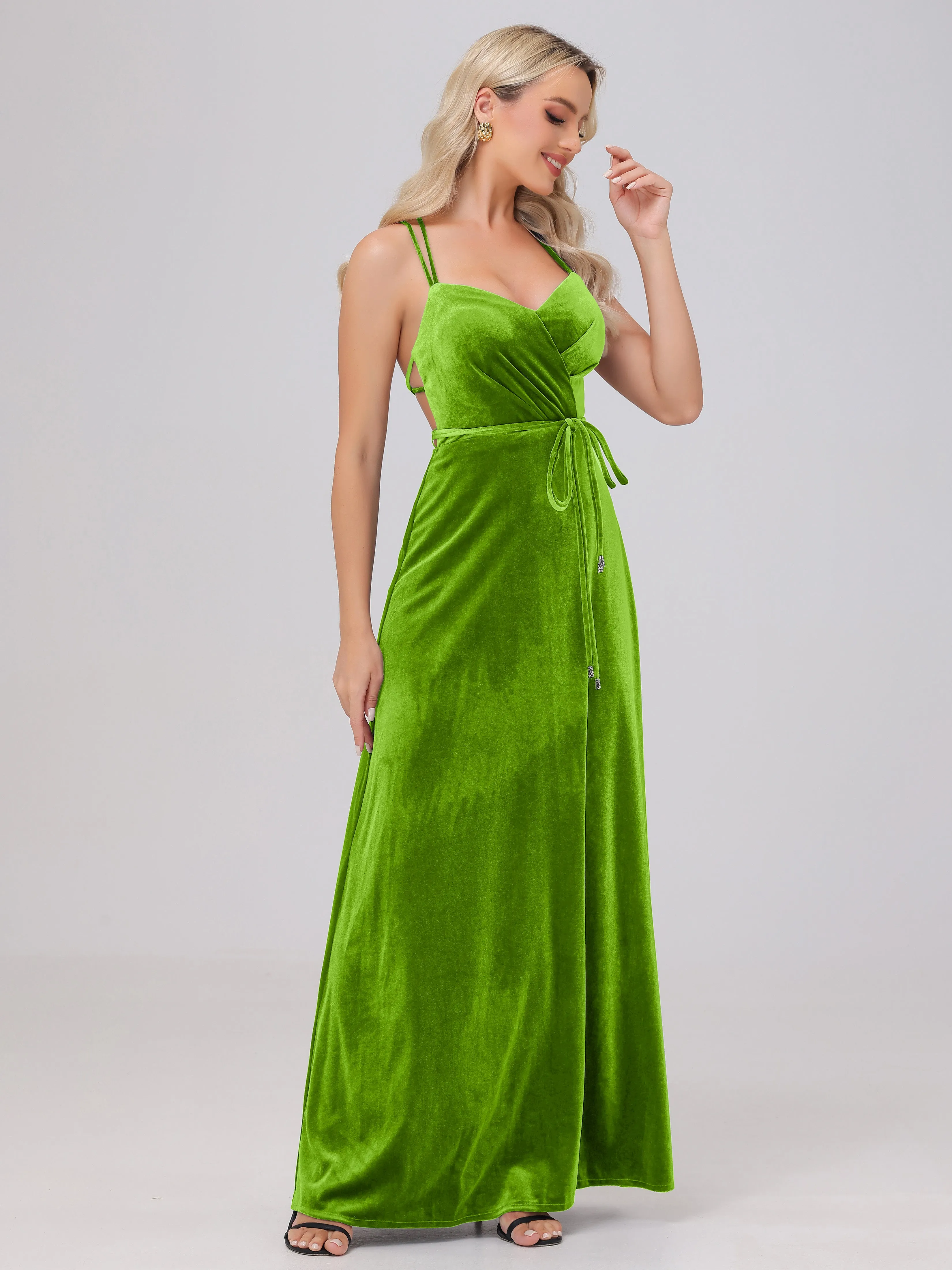 A-Line Spaghetti Straps Velvet Bridesmaid Dresses