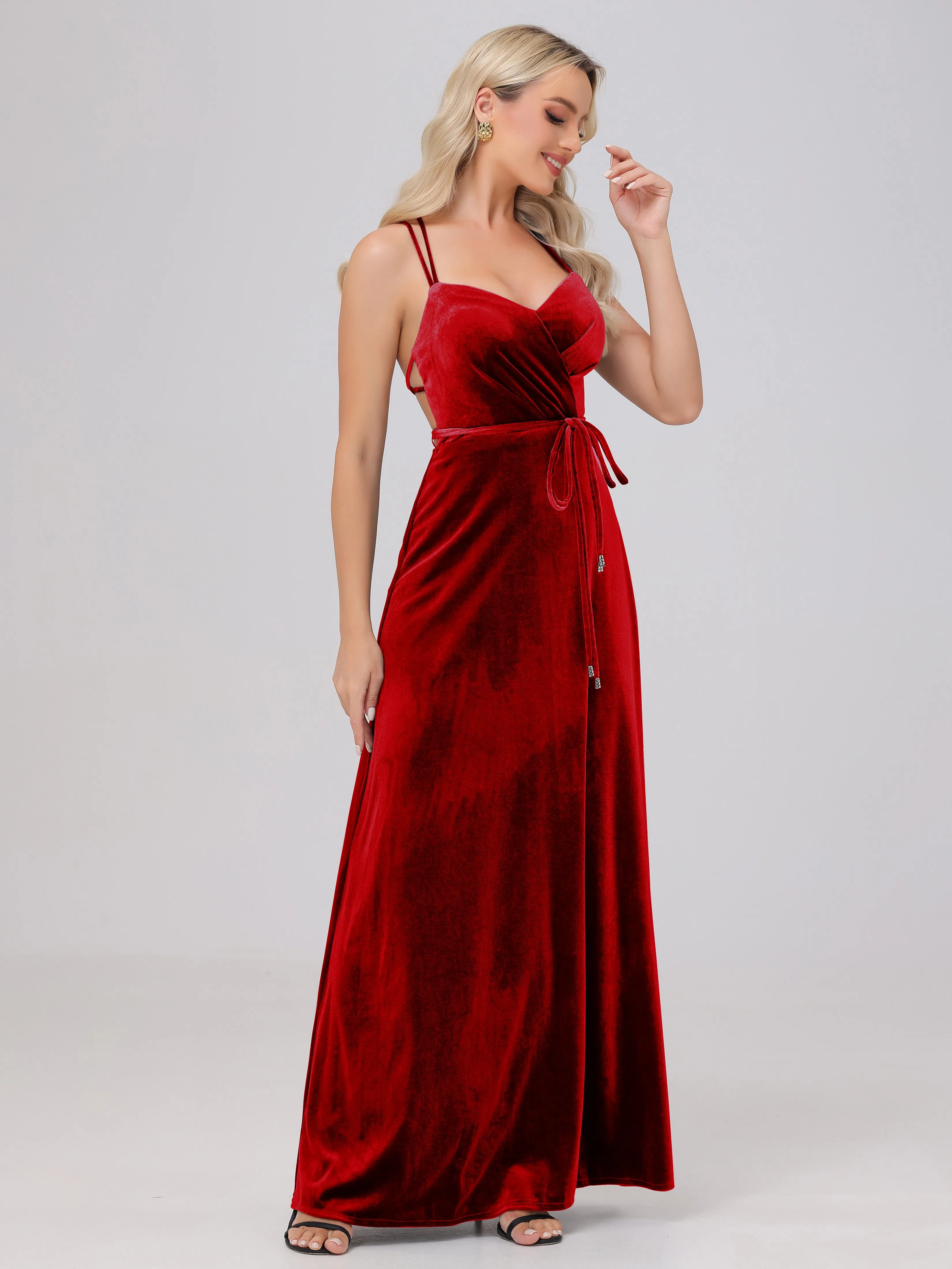 A-Line Spaghetti Straps Velvet Bridesmaid Dresses