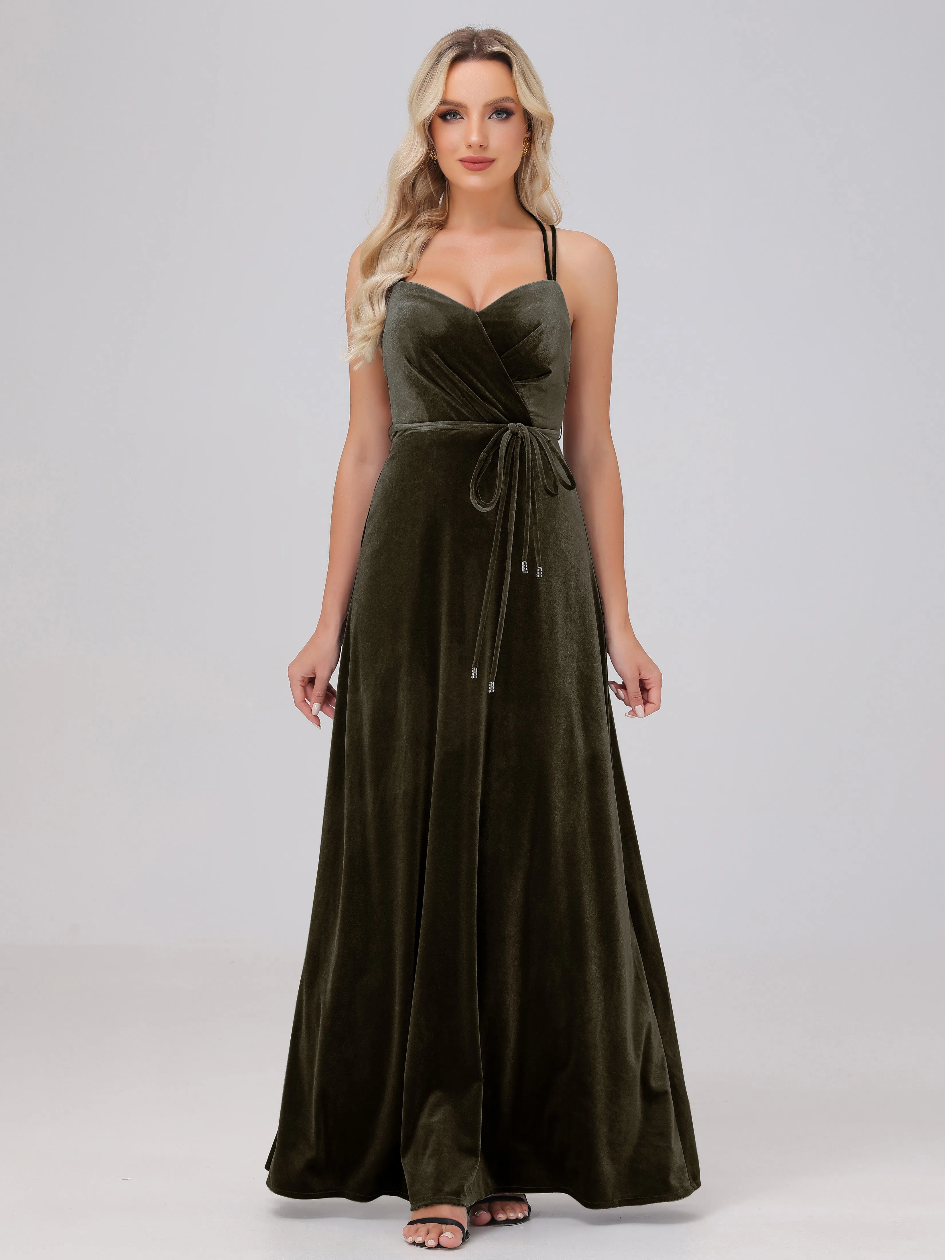 A-Line Spaghetti Straps Velvet Bridesmaid Dresses