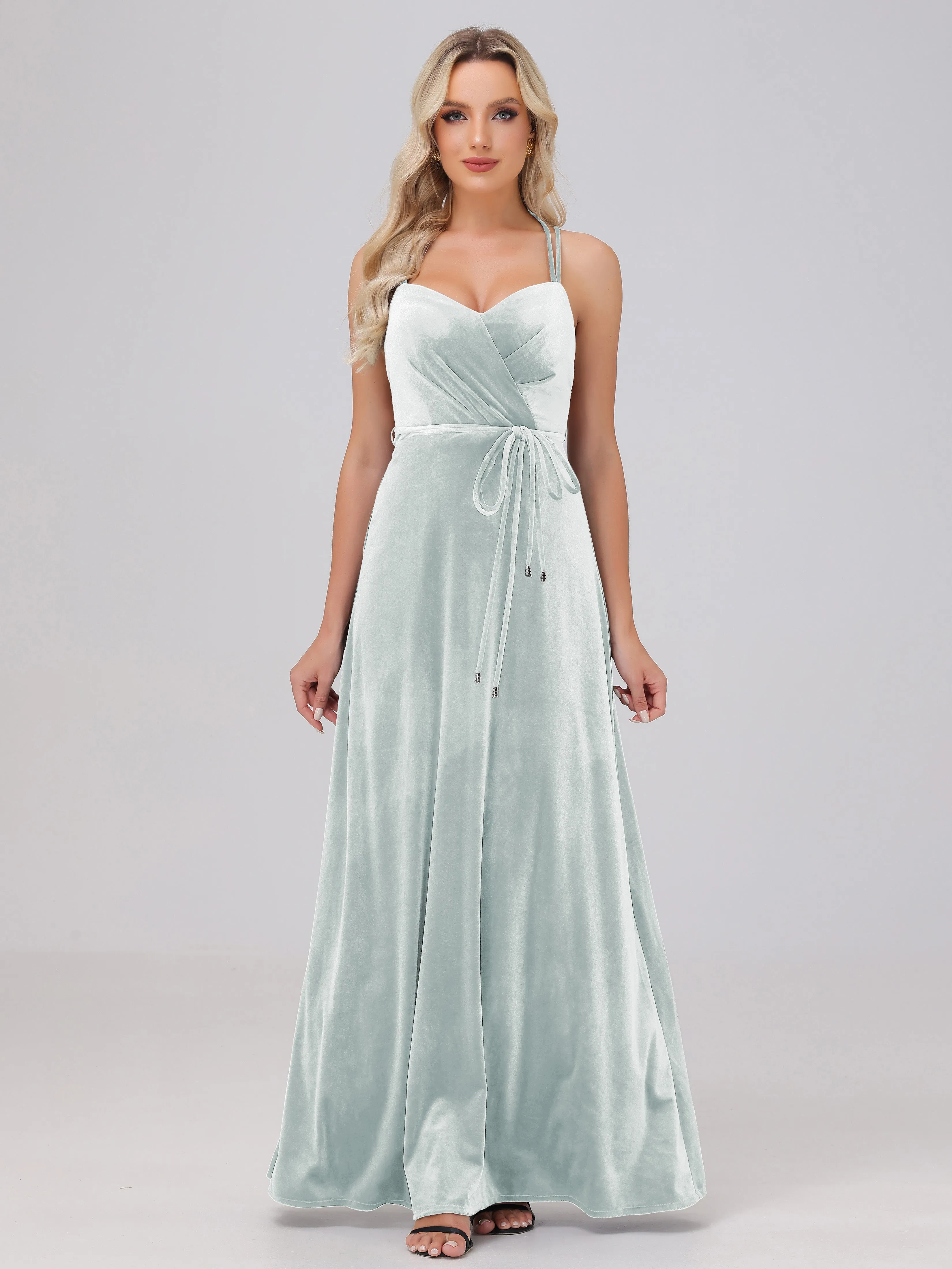 A-Line Spaghetti Straps Velvet Bridesmaid Dresses