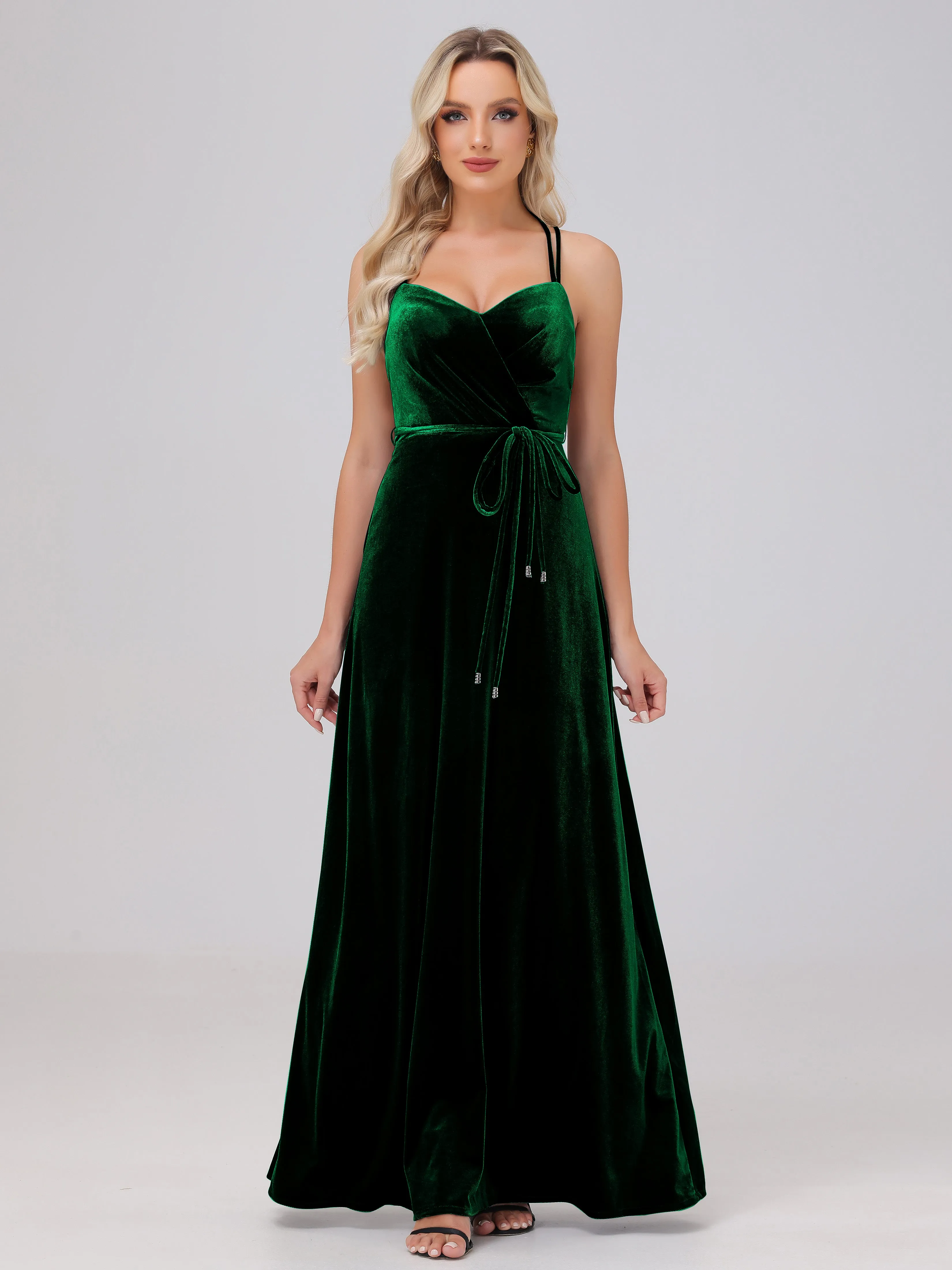 A-Line Spaghetti Straps Velvet Bridesmaid Dresses