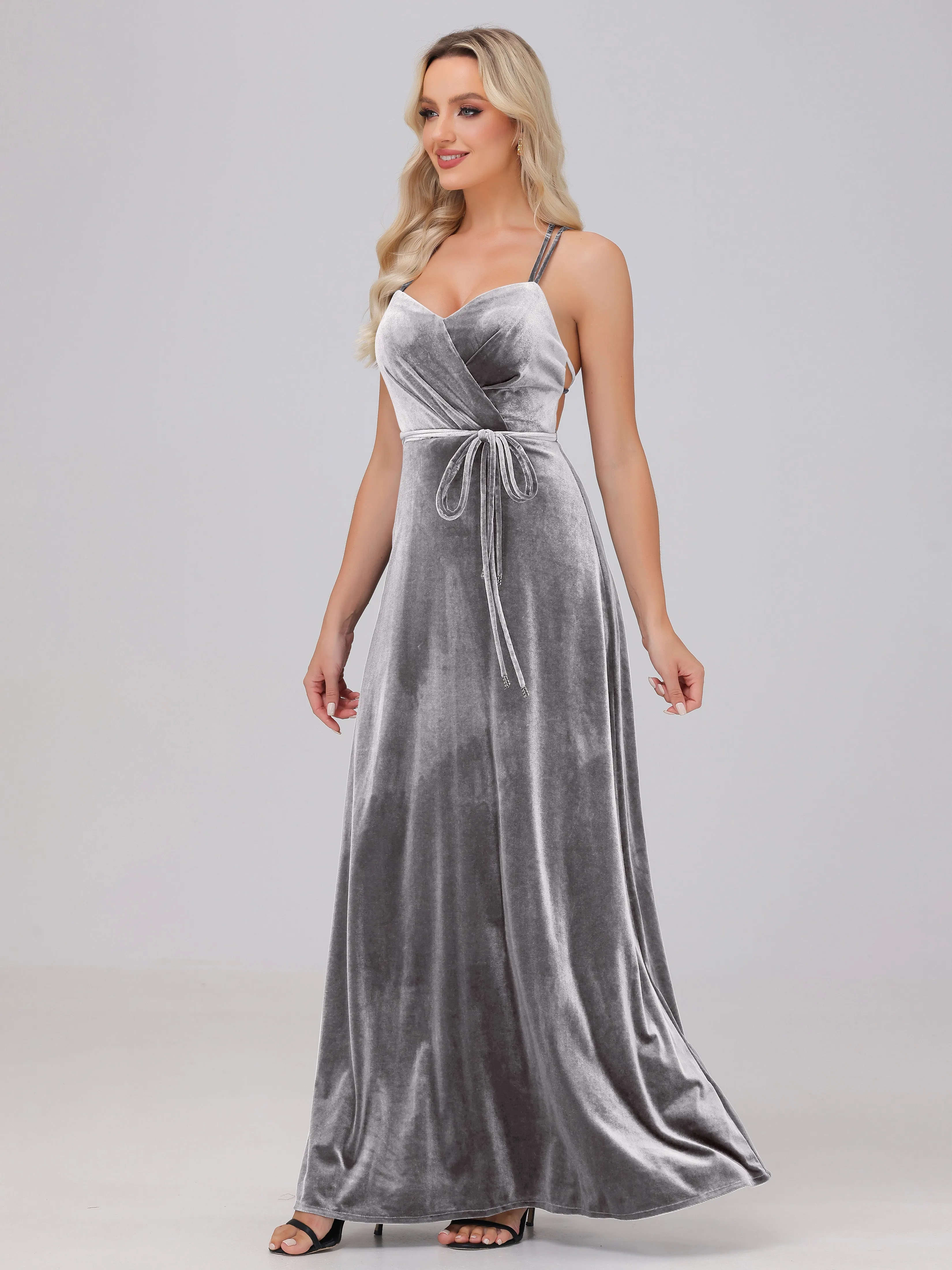 A-Line Spaghetti Straps Velvet Bridesmaid Dresses