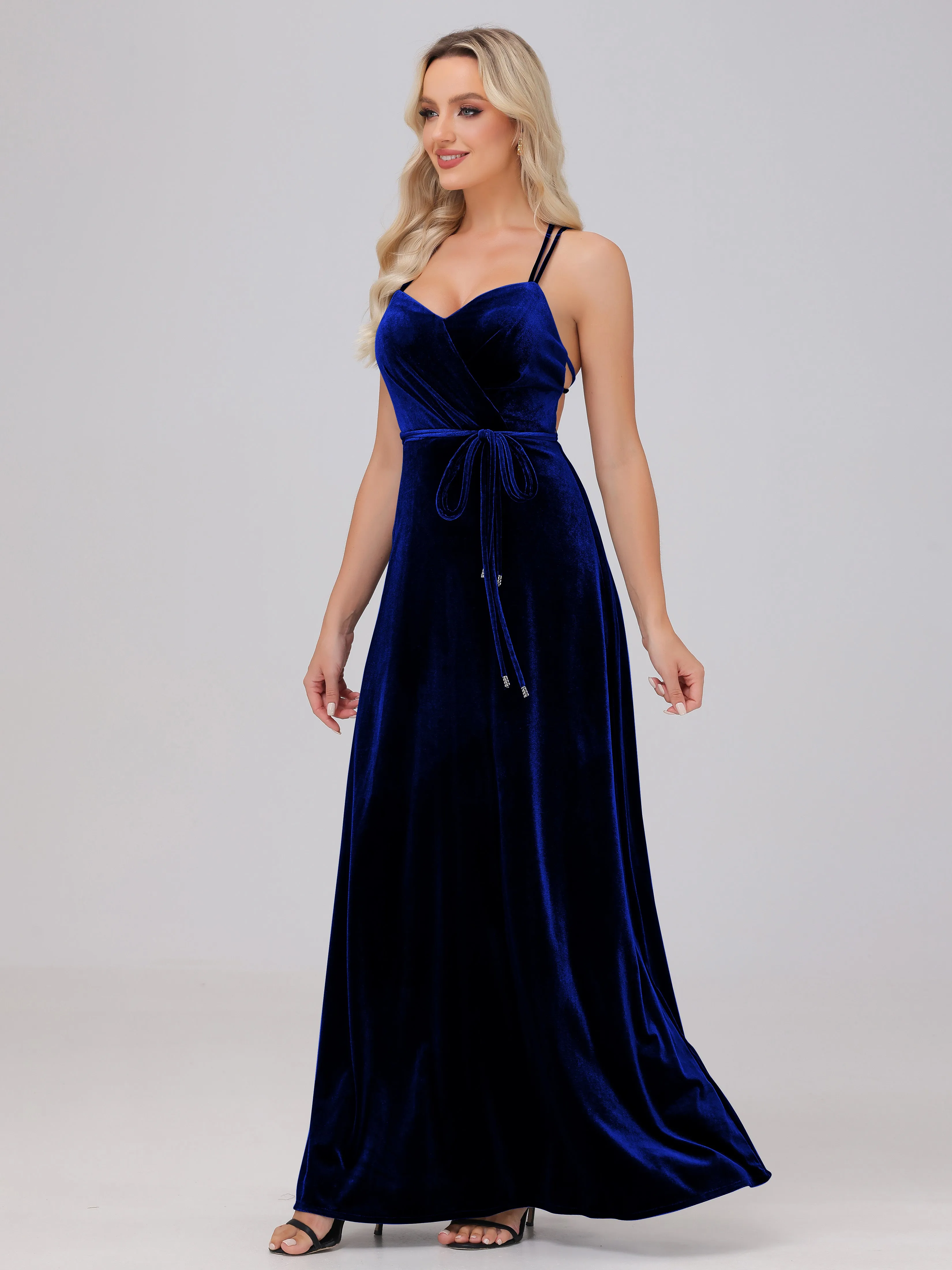 A-Line Spaghetti Straps Velvet Bridesmaid Dresses