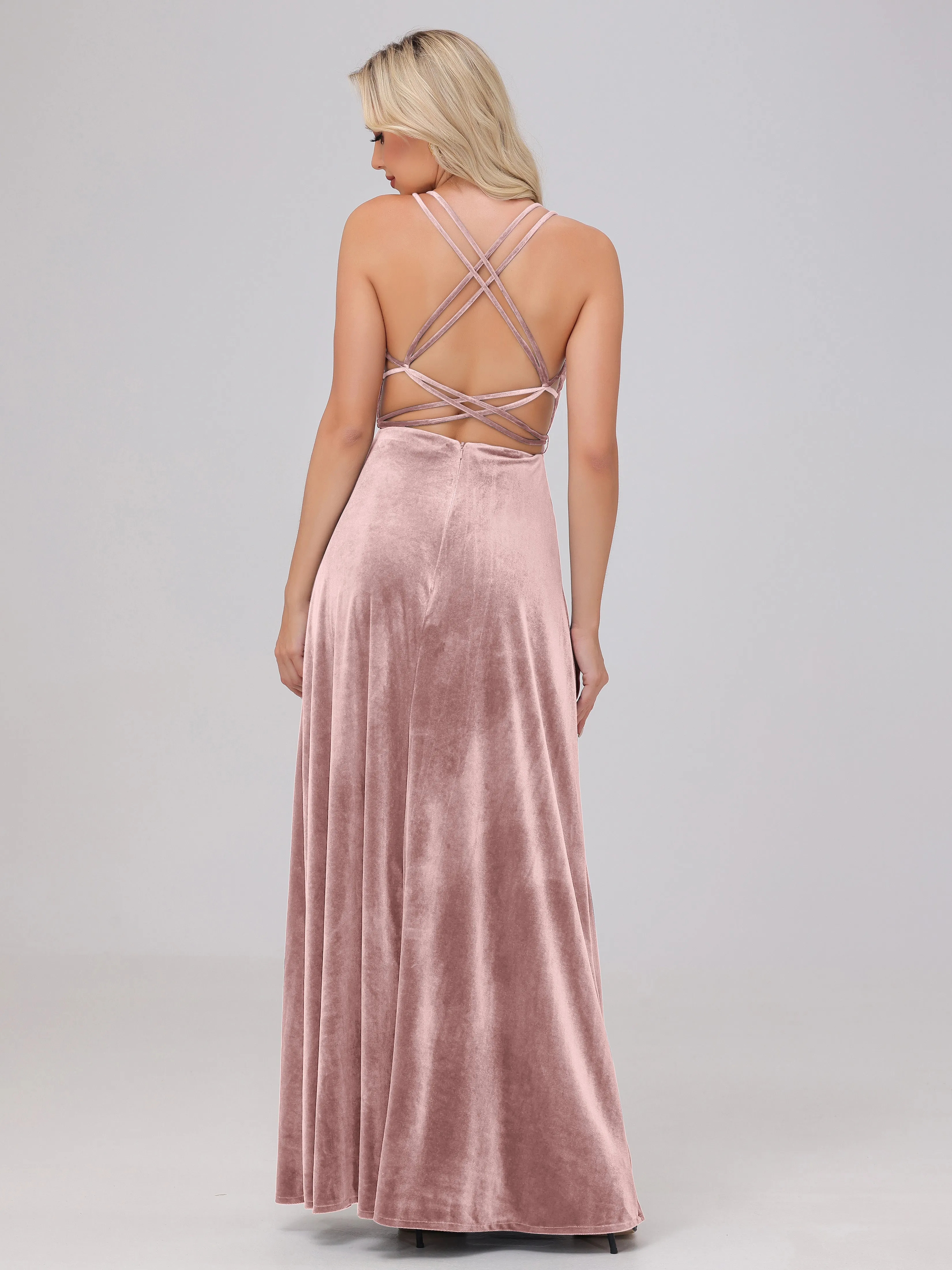 A-Line Spaghetti Straps Velvet Bridesmaid Dresses